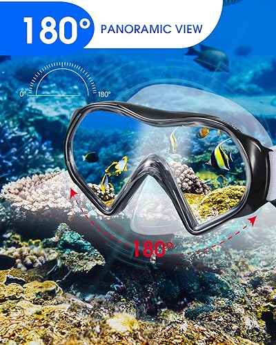 Miniatura 3 de Aegend Snorkel Mask Goggles with Nose Cover with Adjustable Soft Knitted Strap, Panoramic 180 View, Anti-Fog Anti-Leak Swim Goggles with Adult&Youth
