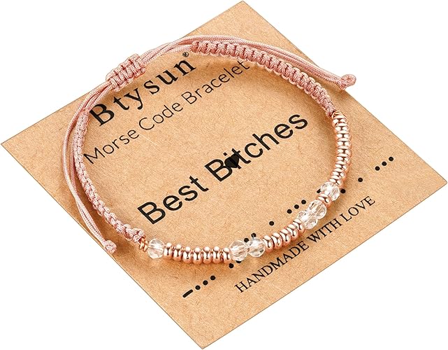 Btysun Morse Code Bracelets for Women Christmas Gift Stocking Stuffers for Teens Pink Braided Bracelets Inspirational Best Friend Birthday Gifts for Her High School Graduation Gifts for Her 2025 Mom Bracelet Jewelry