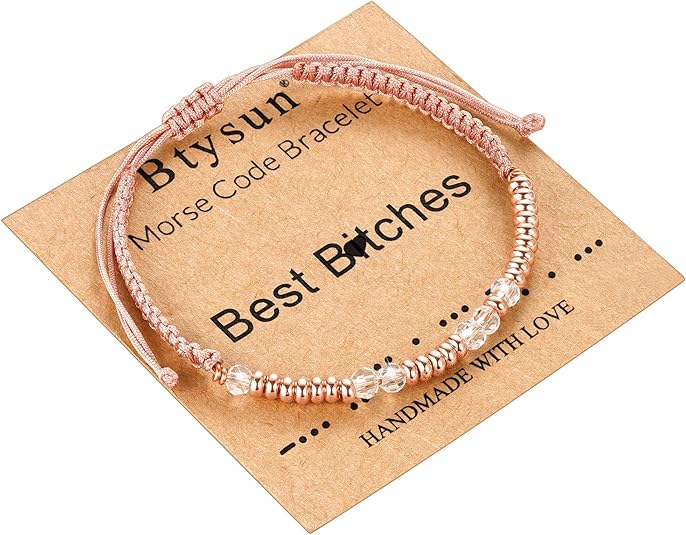 Btysun Morse Code Bracelets for Women Christmas Gift Stocking Stuffers for Teens Pink Braided Bracelets Inspirational Best Friend Birthday Gifts for Her High School Graduation Gifts for Her 2025 Mom Bracelet Jewelry