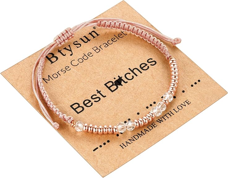 Btysun Morse Code Bracelets for Women Christmas Gift Stocking Stuffers for Teens Pink Braided Bracelets Inspirational Best Friend Birthday Gifts for Her High School Graduation Gifts for Her 2025 Mom Bracelet Jewelry