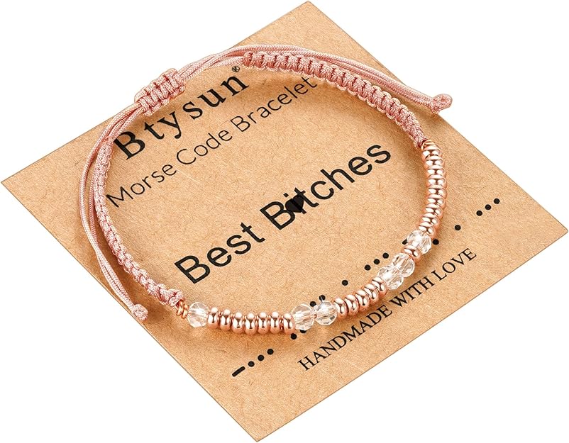 Btysun Morse Code Bracelets for Women Christmas Gift Stocking Stuffers for Teens Pink Braided Bracelets Inspirational Best Friend Birthday Gifts for Her High School Graduation Gifts for Her 2025 Mom Bracelet Jewelry