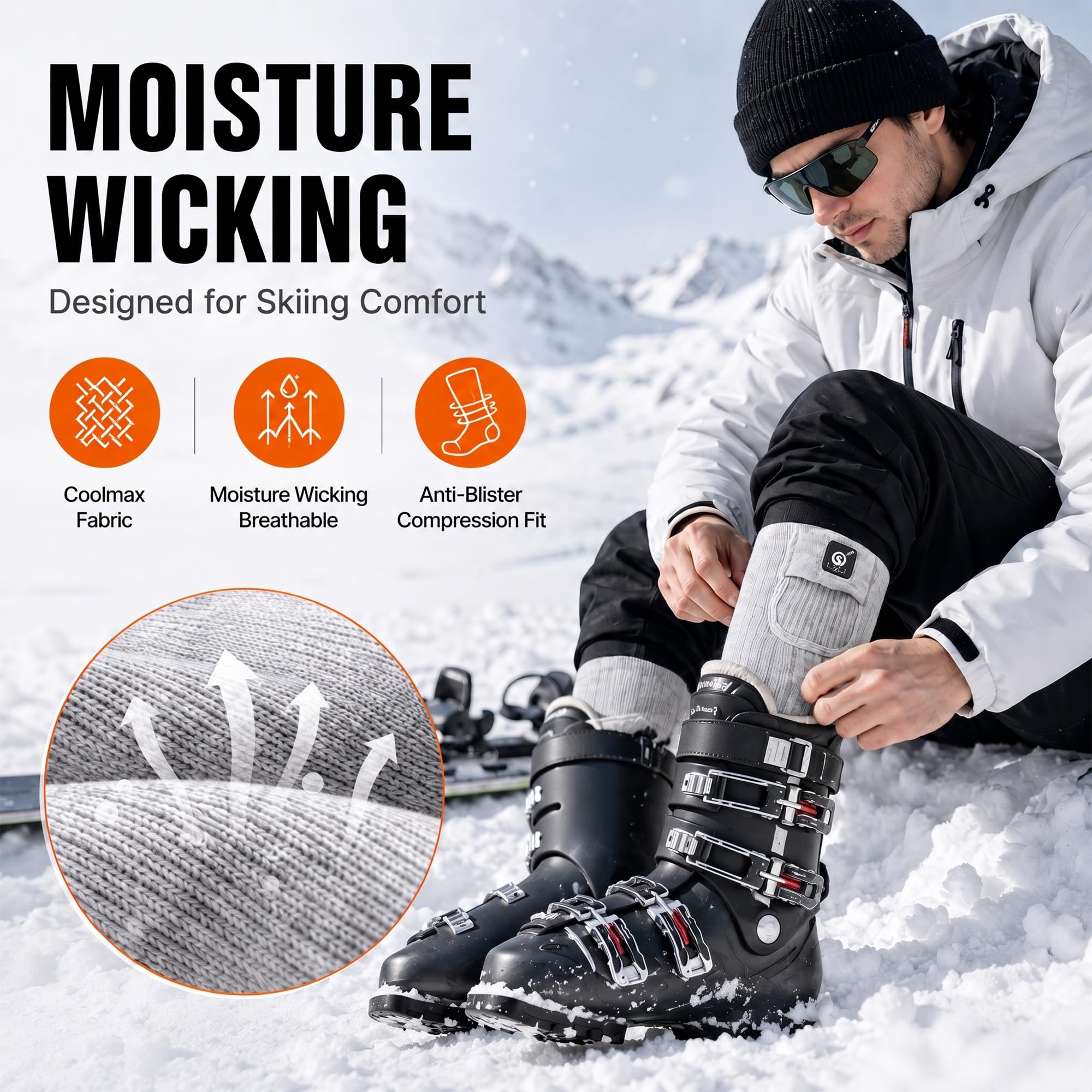 Chaussettes chauffantes pour homme et femme - Rechargeables, thermiques et électriques par temps froid - Chaudes pour la course, la marche, le camping, la randonnée, l'entraînement, le travail, le ski