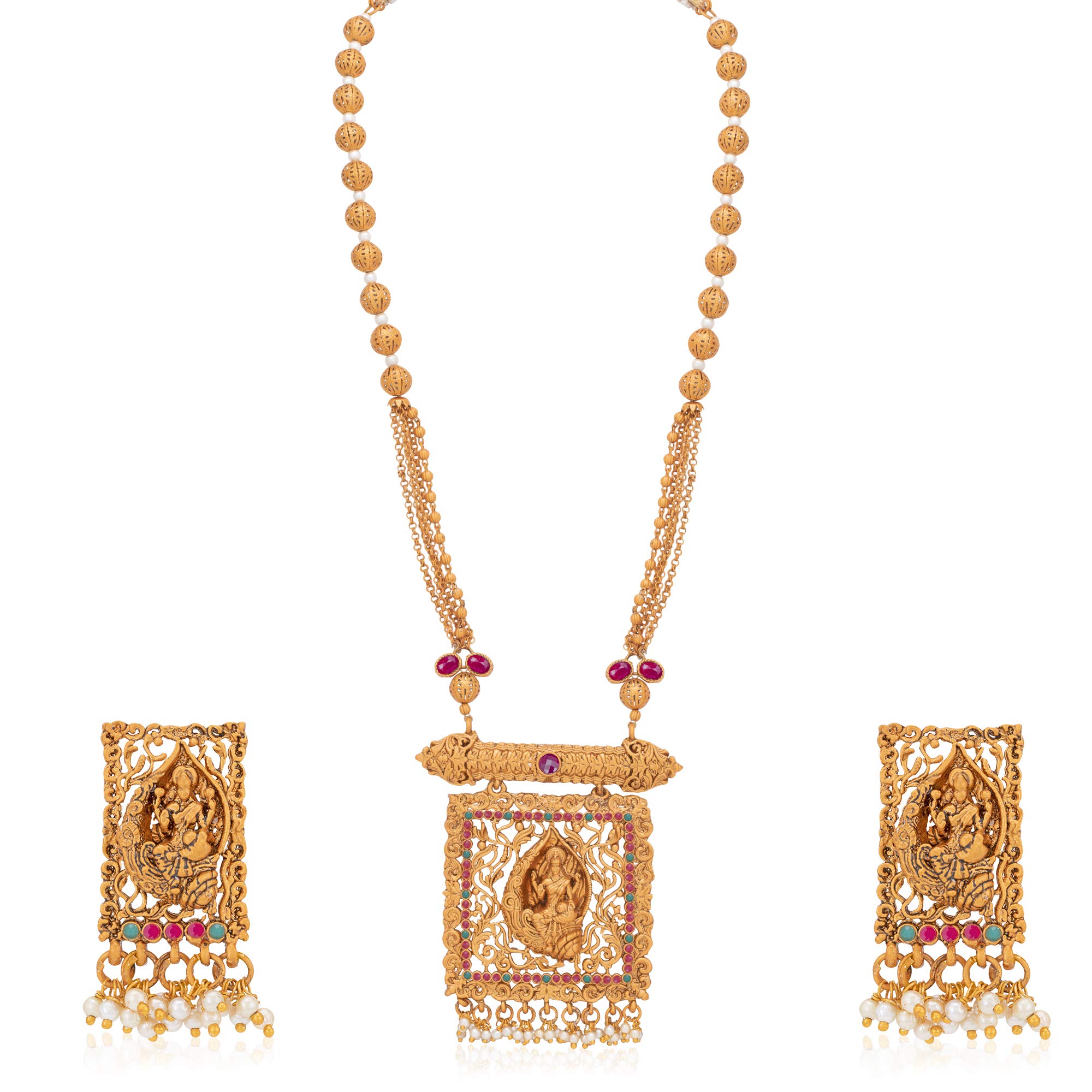Sukkhi Spectacular Pearl Gold Plated Goddess Temple Jewellery Long Haram Necklace Set for Women (SKR80489), Pink & Green, Free Size (B08ZSFLPRN) Amazon Price History, Amazon Price Tracker
