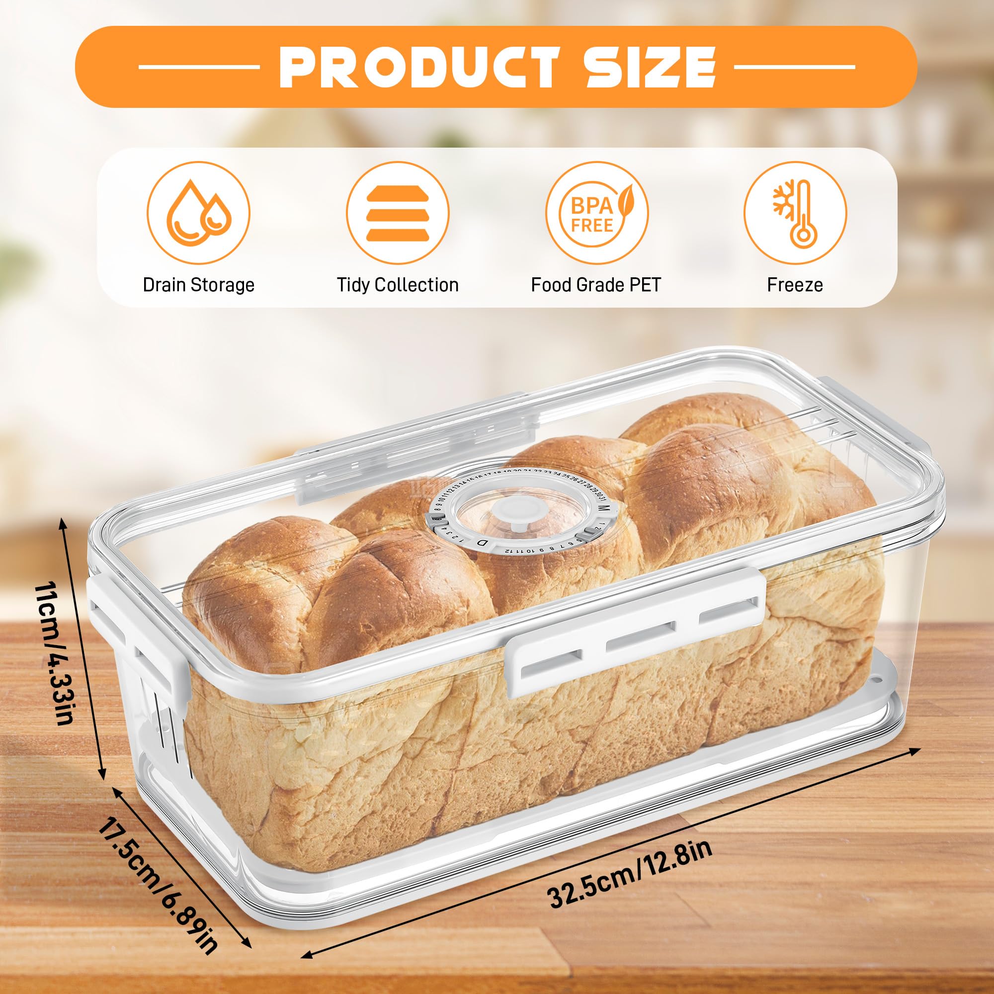 Tefola Scatola per pane con coperchio e timer contenitore in vetro ermetico trasparente per conservare alimenti, dolci, pani, biscotti e torte, senza BPA, HGK1221fangTefo0315
