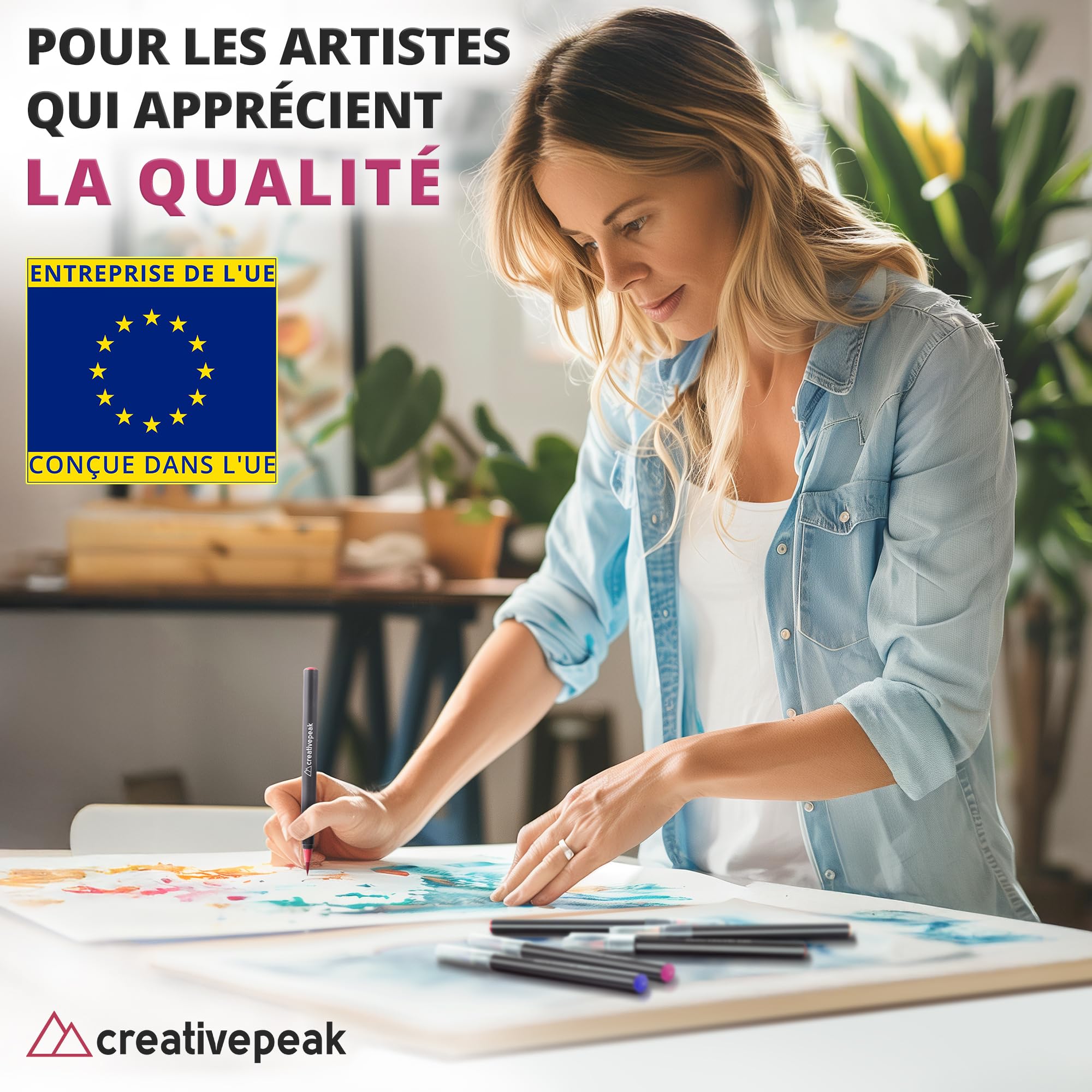 Creativepeak Stylos pinceaux aquarelle, 48 marqueurs de coloration à pointe souple avec 2 estompeurs, ensemble de stylos aquarelle pour calligraphie et lettrage