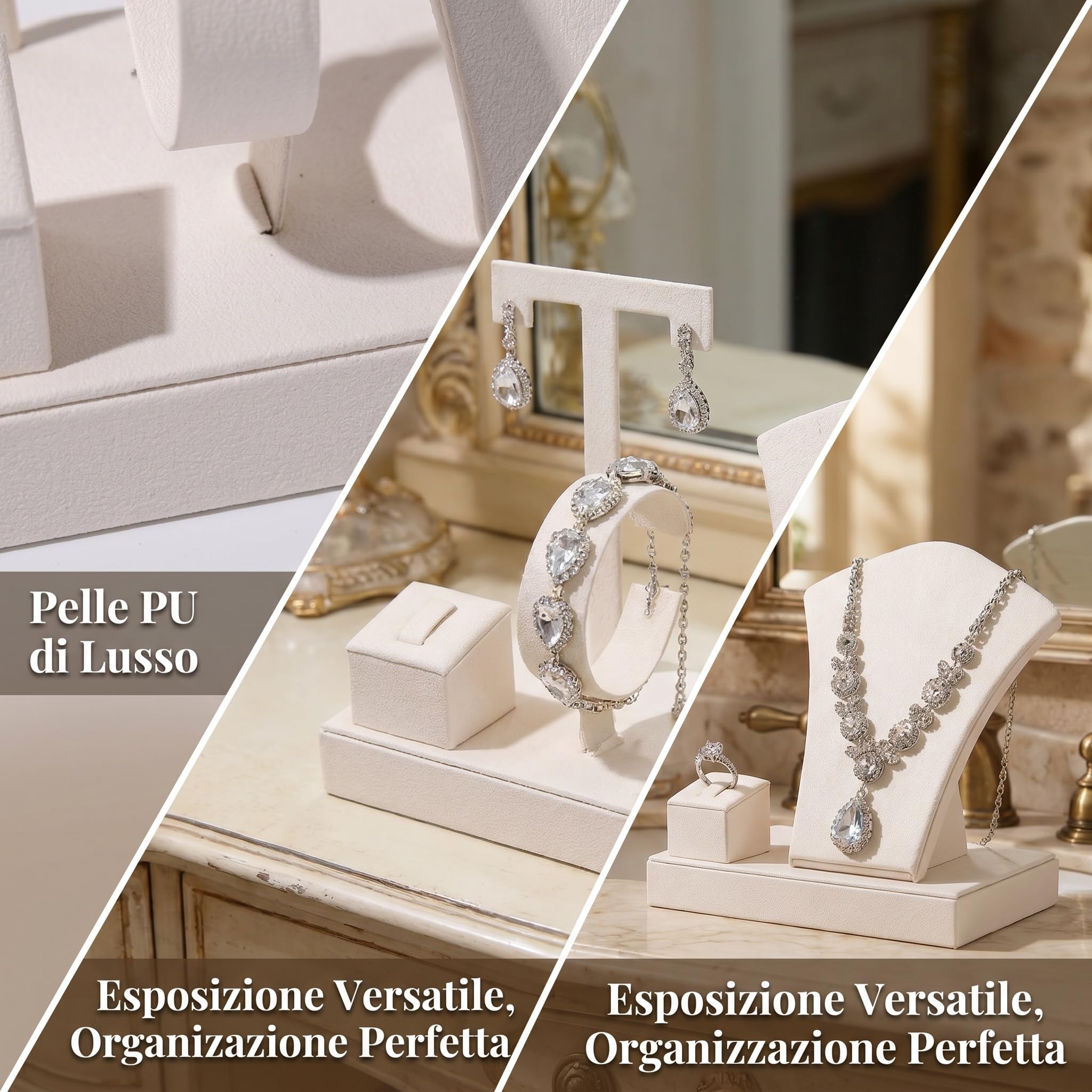 Baoblaze Set Espositore per Gioielli, Porta Collana, Porta Anelli, Gioielli per Negozio, Vetrina per Collane, Espositore Gioielli, Beige