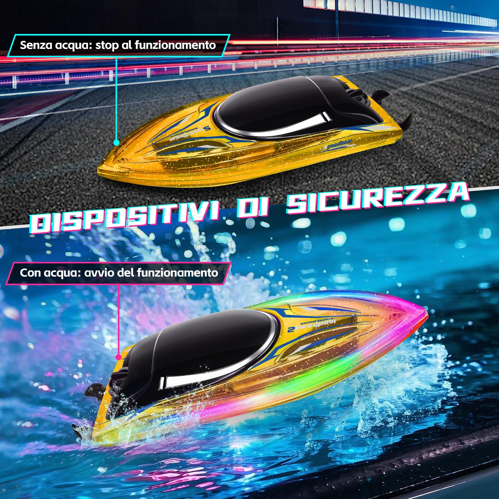 YOOHBERRYS Barca RC con Luce LED, Impermeabile Barca Radiocomandata per Bambini e Adulti, Motoscafo Telecomandato Veloce per Piscine e Laghi