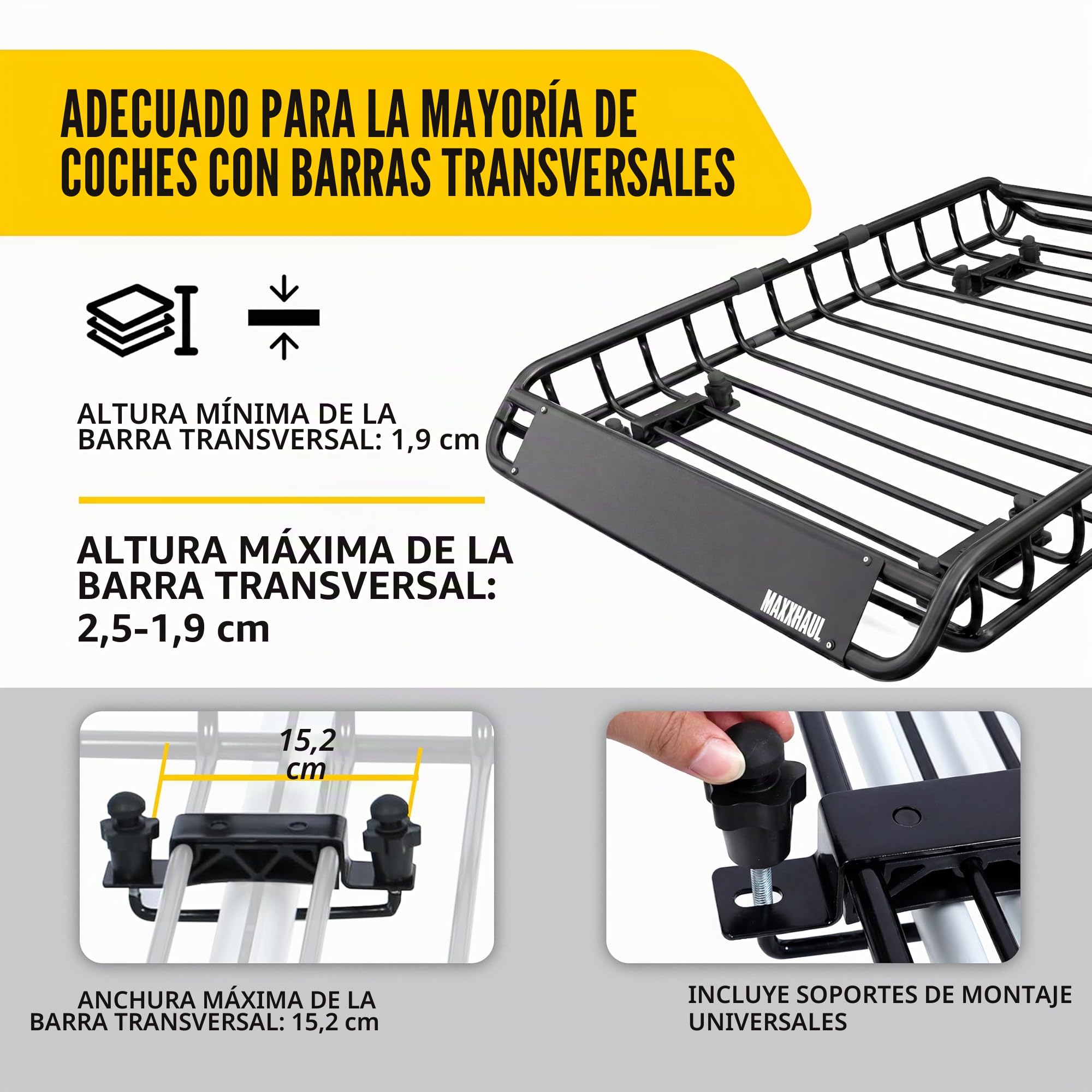 MAXXHAUL 70115 - Portaequipajes para Techo de 46 x 36 x 4-1/2 Pulgadas, Cesta de Acero, Soporte para Equipaje Superior de Coche para SUV y camionetas, Capacidad de 150 Libras, Color Negro