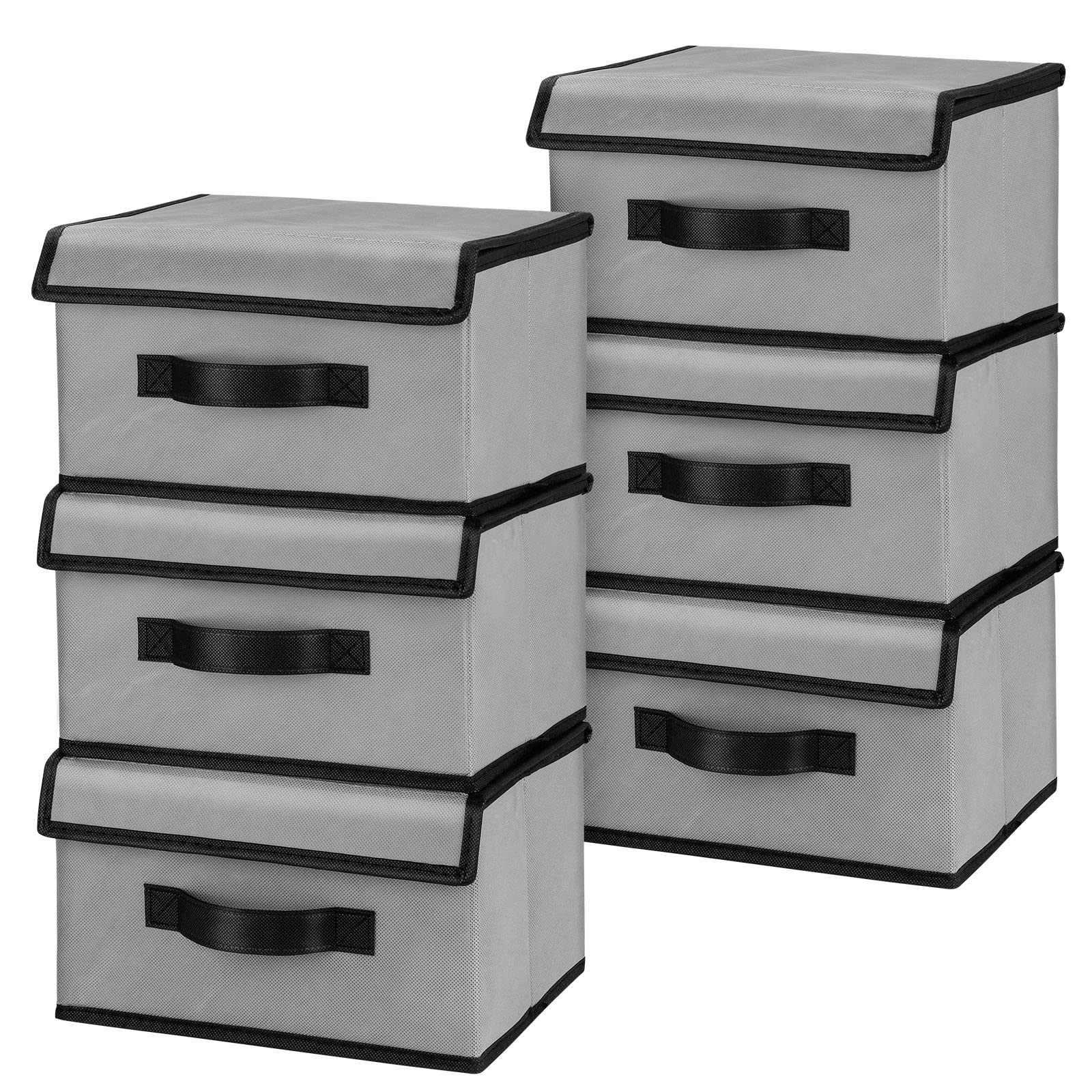 6 Pack Foldable Storage Boxes with Lids, Fabric Storage Organiser Box with Handle, Collapsible Storage Bin Basket for Wardrobe, Shelves, Closet, Shelf, Toys, Books (grey 6)