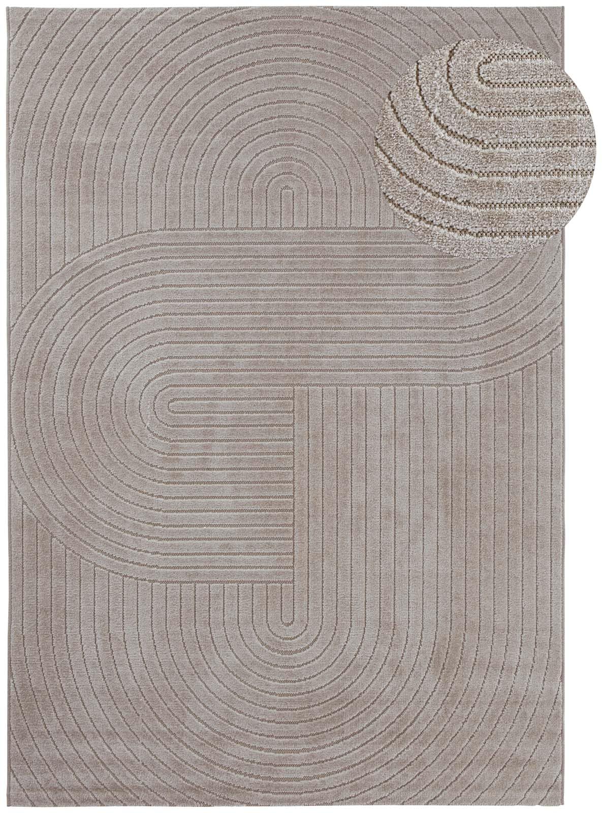 Taracarpet Moderner In & Outdoor Kurzflor Boho Skandi Designer Teppich mit 3D Effekt für Wohnzimmer Schlafzimmer und die Küche auch für Balkon und Terrasse geeignet beige 160x230 cm