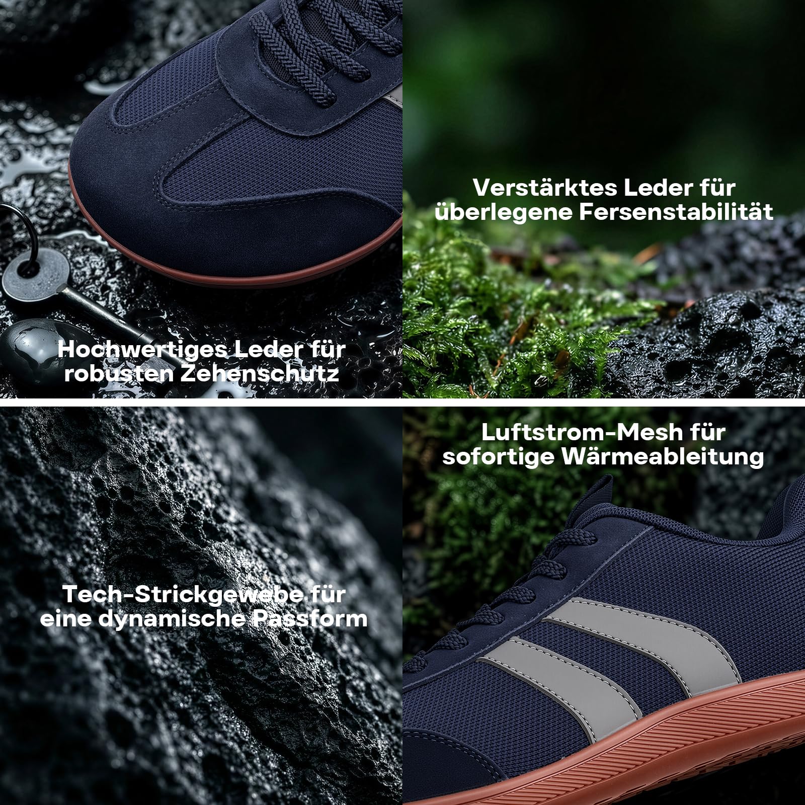Sosenfer Barefoot Shoes Men - Wide Toe Box Minimalist Sneakers, Hands Free Slip On Zero Drop Cross Trainer, Premium Suede Leather, Non-Slip Lightweight Trail Running Walking Gym