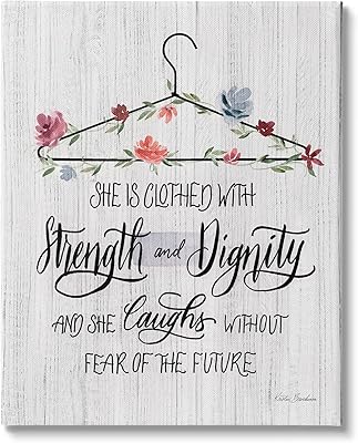 Stupell Industries Clothed with Strength Dignity Chic Motivational Laundry Phrase Canvas Wall Art, Gallery Wrapped, Grey