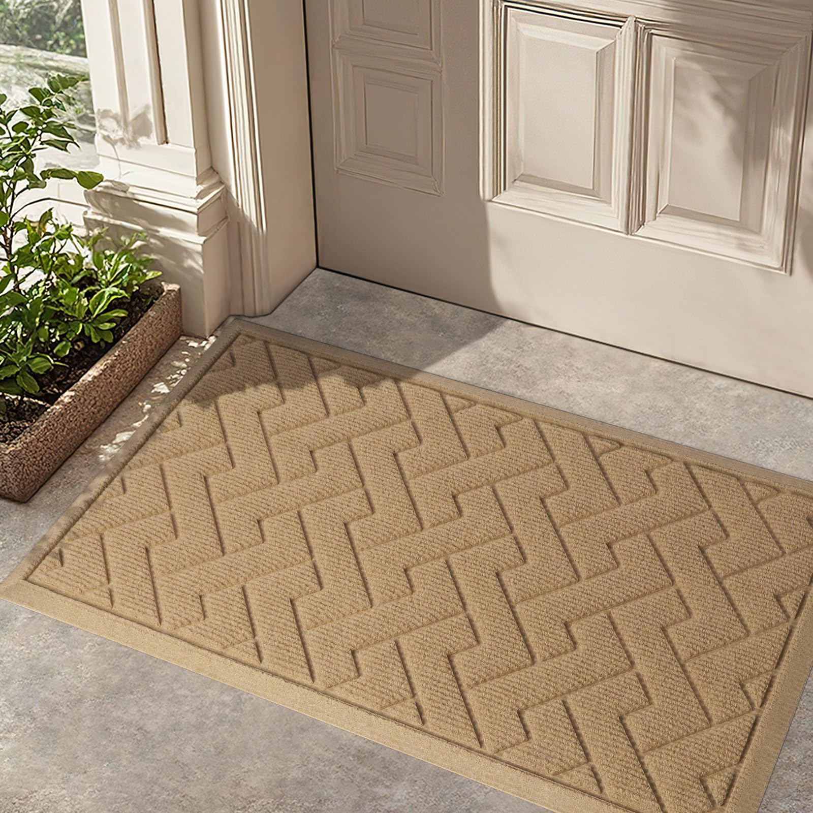 LEKEEPGO Felpudo Entrada Casa, Alfombra Entrada Casa Absorbente, Alfombra Exterior para Puerta Atrapapolvo a la Suciedad, Alfombrilla Antideslizante de la casa, 43 x 75 cm, Beige