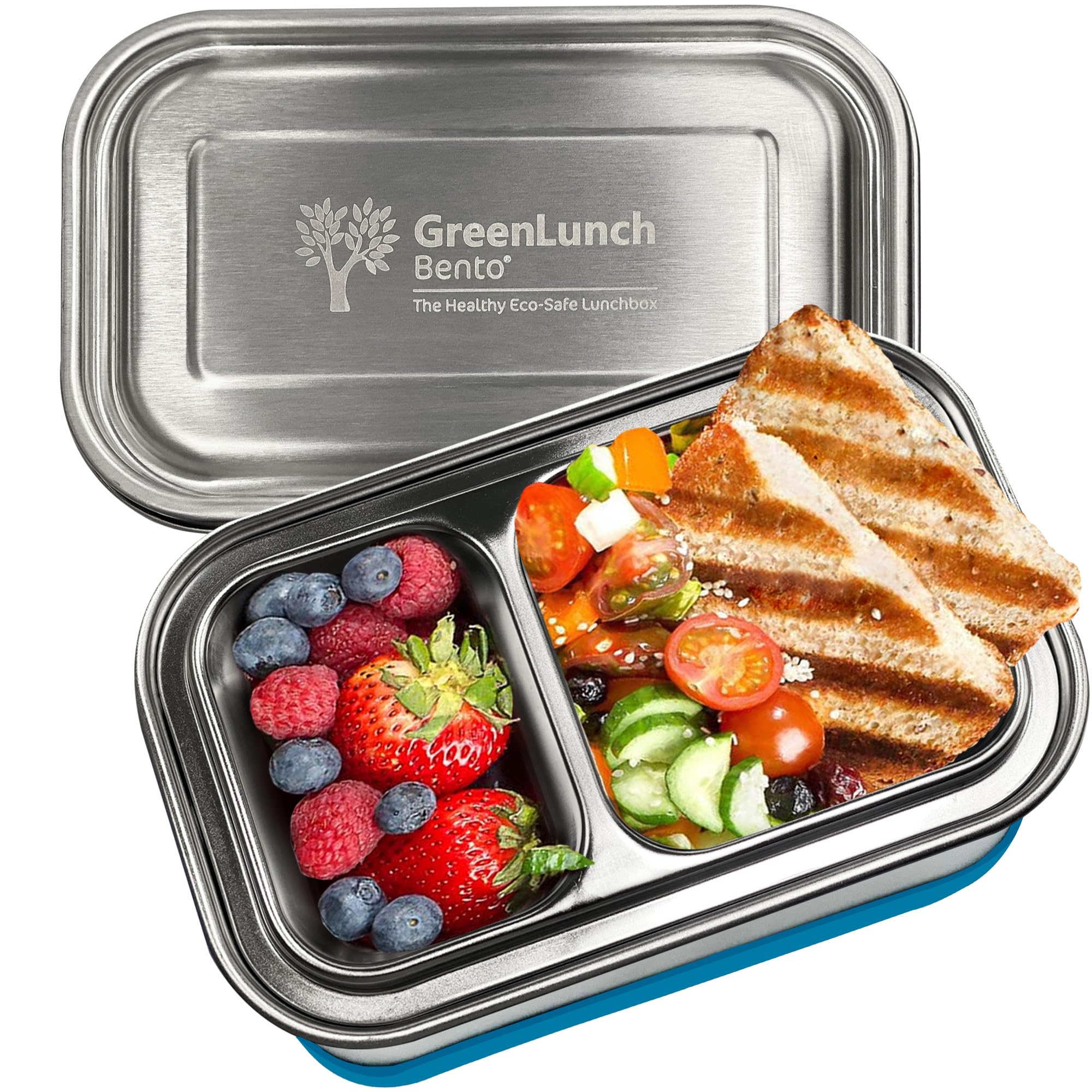 Stainless Steel Bento Box, BPA-Free Lunch box with Snack Pods, Crack-Resistant Lunch box Containers for Adults & Kids with snap locks - For School and Office - Blue