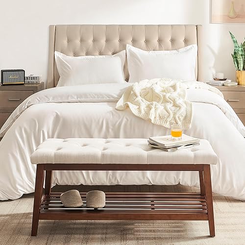 Miniatura 3 de Banco tapizado para el extremo de la cama, banco de entrada de 42.5 pulgadas para sala de estar, banco de comedor con asiento acolchado y patas de