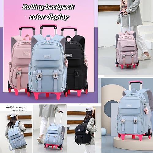 Miniatura 6 de ZHANAO Mochila con ruedas para equipaje con ruedas, mochila de viaje con ruedas para niñas y niños, Púrpura, Mochilas de viaje