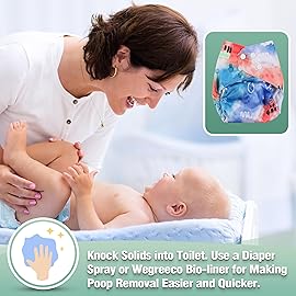 wegreeco Cloth Diapers 6 Pack with 6 Inserts & 1 Wet Bag, Washable Cloth Diapers for Babies, One Size Adjustable Reusable (Tie-dye, Ink)