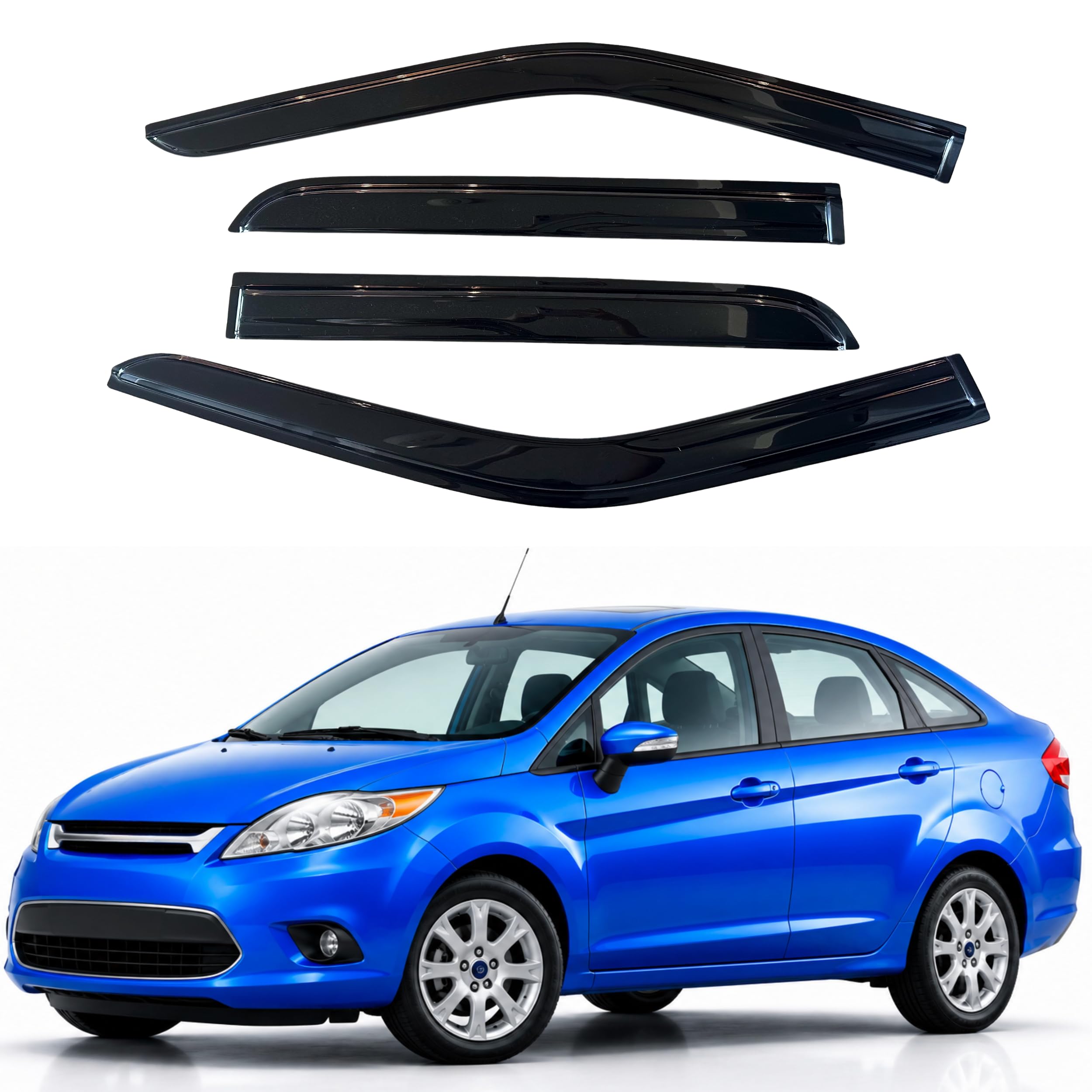 IG Window Visors Fit for 2009-2019 Ford Fiesta Sedan, Out-Channel Rain Guards Vent Wind Deflectors 4PC, Car Accessories for 09-19 Fiesta Sedan (Excludes Hatchback)