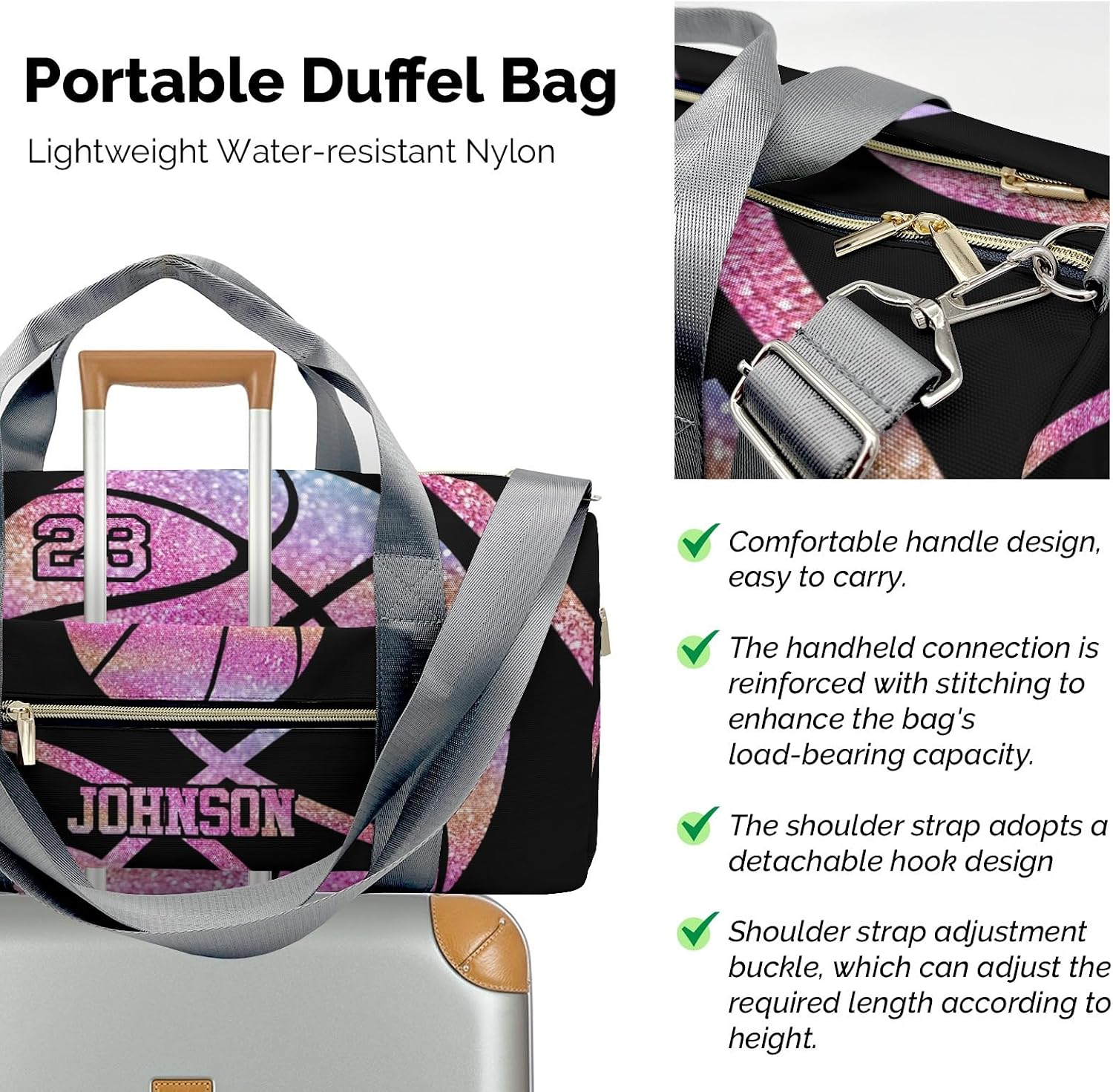 Custom Duffel Bag Sport Basketball Color Rainbow Sports Gym Bags Travel Weekender Overnight Bag for Girls Boys,Personalized Carry-on Bags Lightweight Work Out Bags