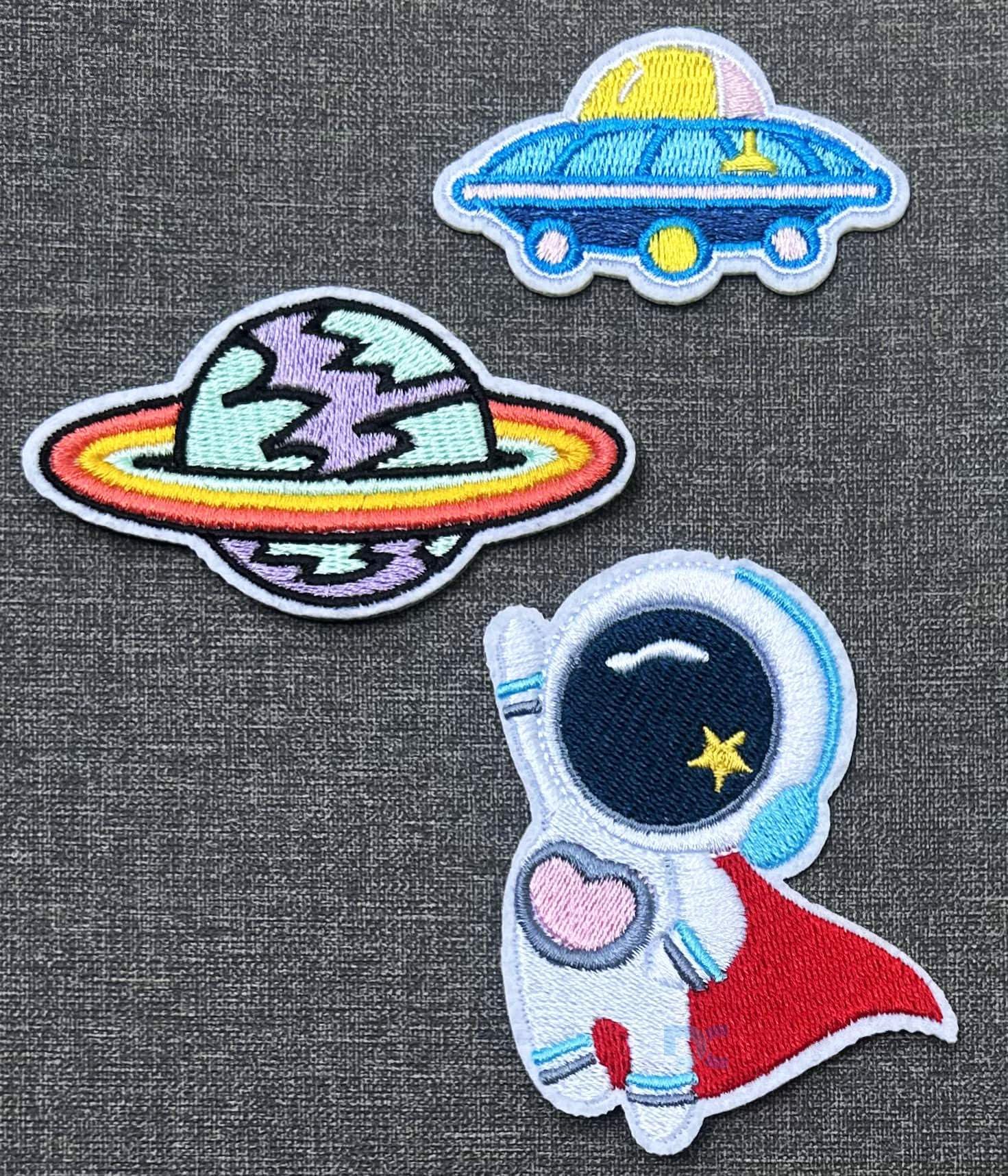 Daily Crafts 3 pcs Iron On Sew On Patch| Space NASA Planets Themed DIY Fabric Repair Patches for Jeans Jackets Hats| Fashion Accessories for Boys Girls| Planet Astronaut Alien Spaceship