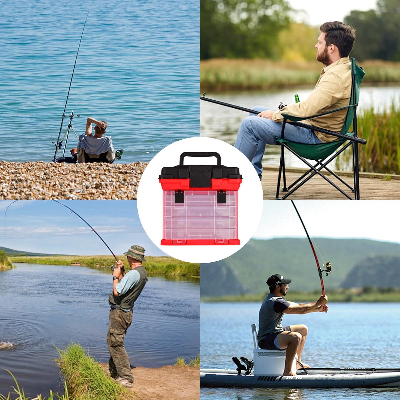 Scatola organizer per attrezzatura | Scatola a 4 con manico | Scatole per attrezzatura per acqua salata, scatola per attrezzi da pesca per barche da mare all'aperto