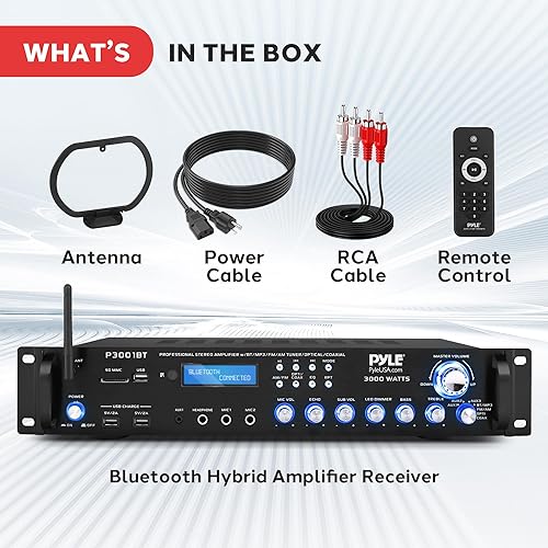 Miniatura 7 de Pyle Amplificador de potencia de transmisión inalámbrico Bluetooth 5.0 multicanal de 3000 W - Montaje en rack - Receptor estéreo con radio FM -