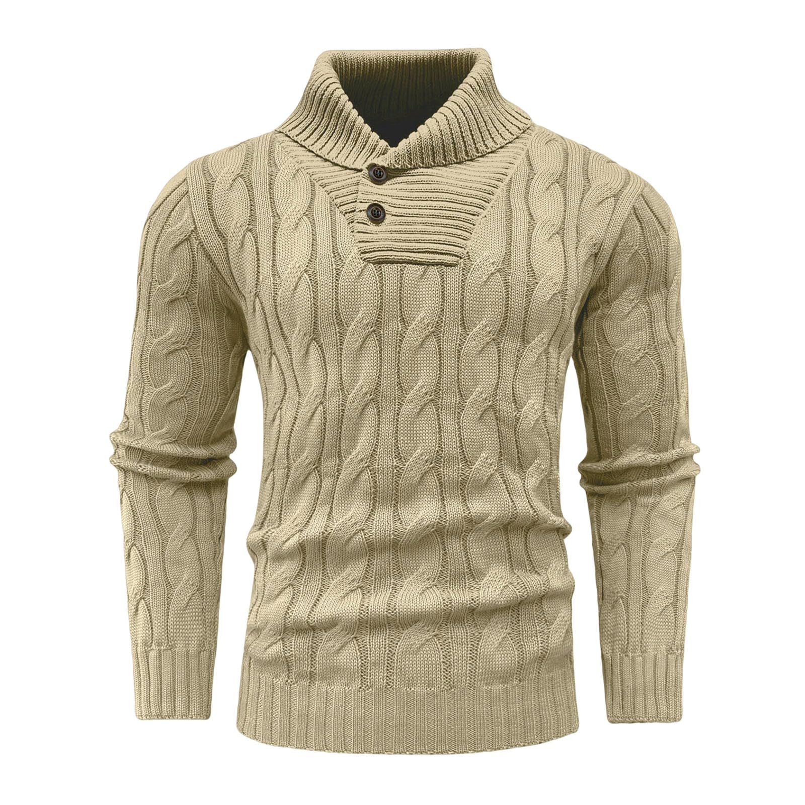 Jersey HombresuéTer Hombre Suéter De Punto Acanalado para Hombres Solapa Negocios Maduro Otoño Invierno Moda Y Adecuado Varios-Caqui-s