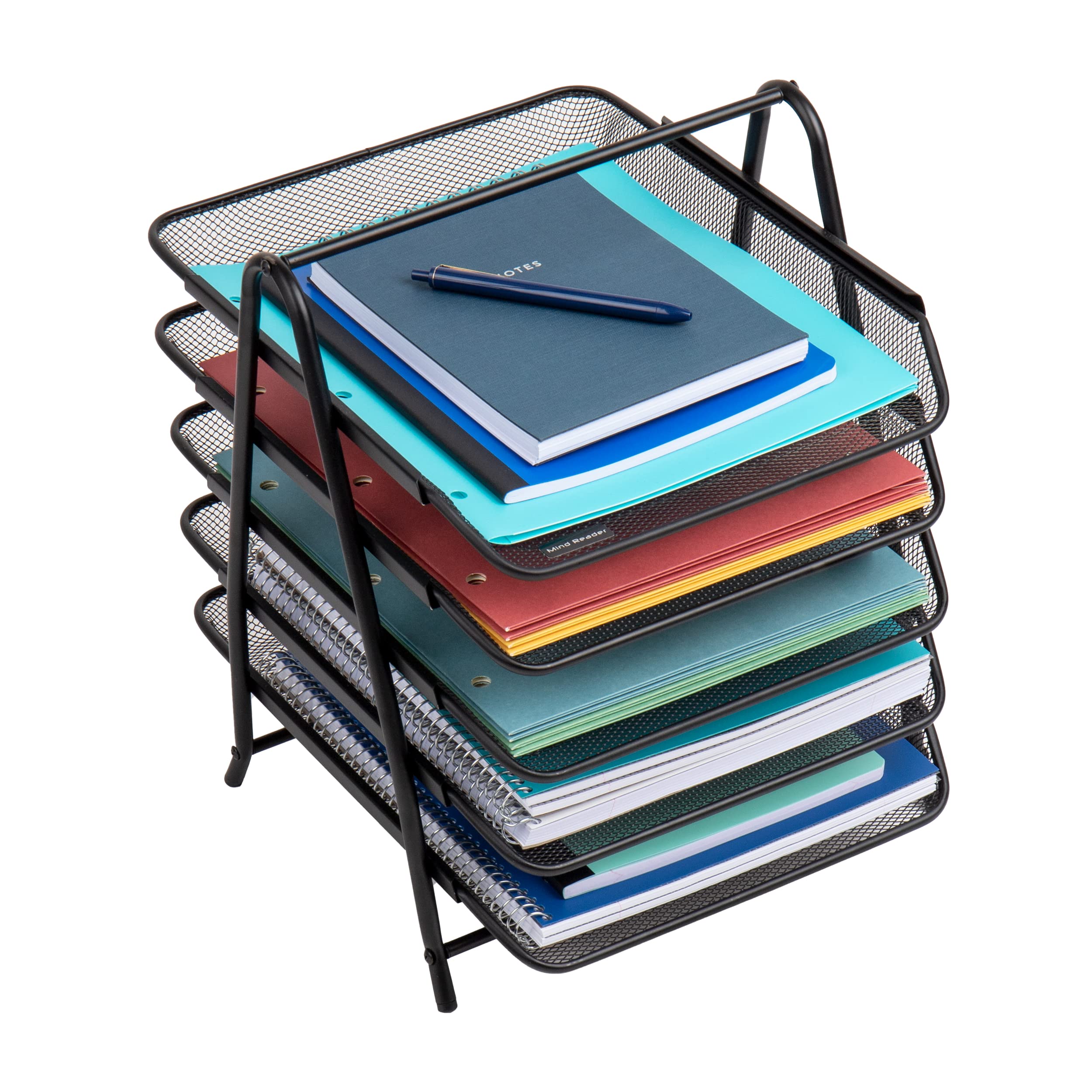 Mind Reader 5-stöckiger Papierablagekorb, Desktop-Organizer, Aktenaufbewahrung, Büro, Metallgitter, 29,85 x 35,56 x 36,83 cm (L x B x H), Set mit 2, Schwarz