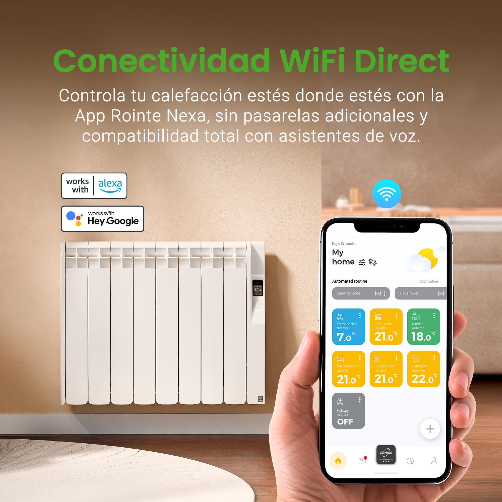 Radiador eléctrico Rointe Kyros WiFi 1800 W 8 elementos color blanco