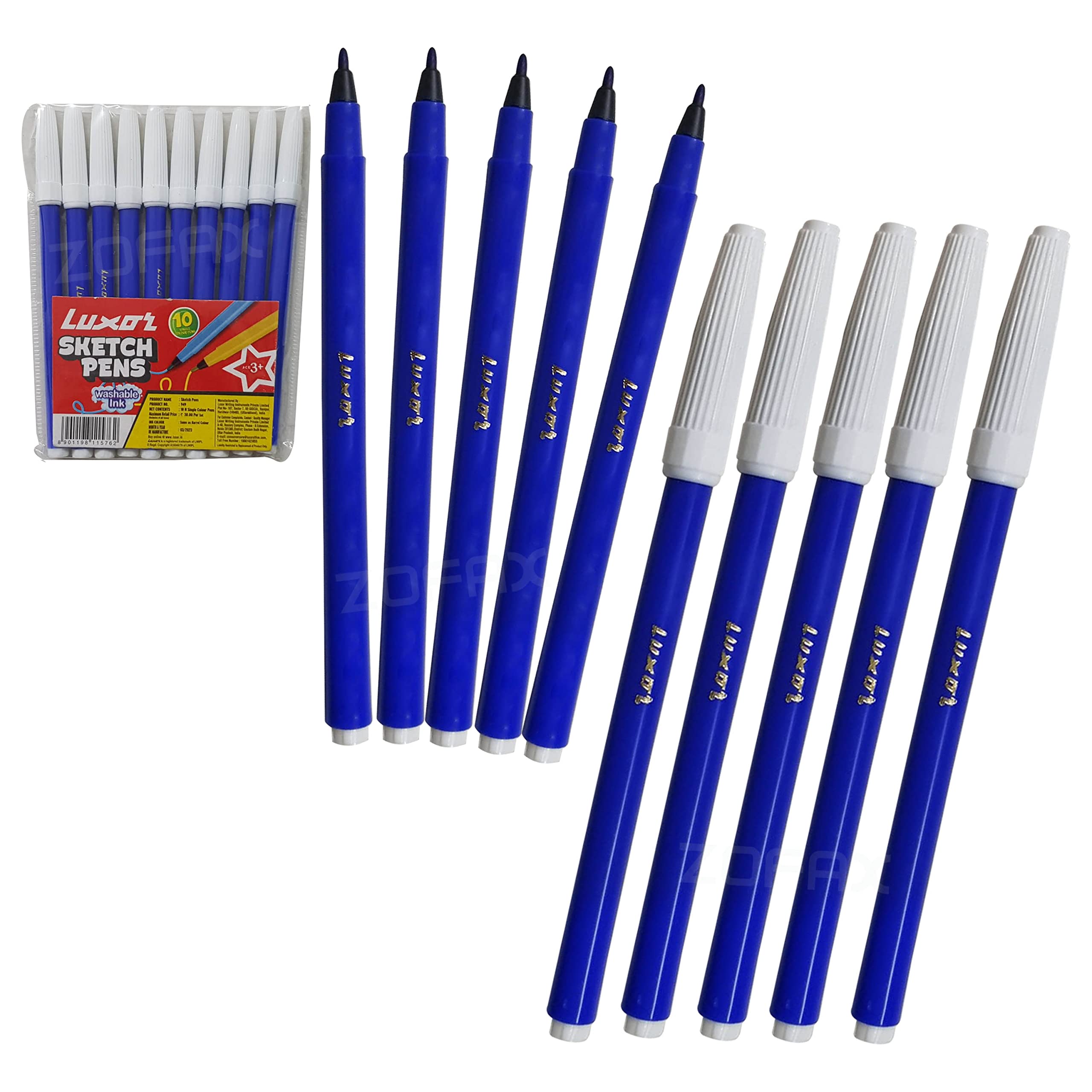 Fineliner Pens, BLUE, VAI-HCR Single Colour Pens, Pack of 10, Smooth Writing, Ideal for Office School Home Use, iVAIDEX