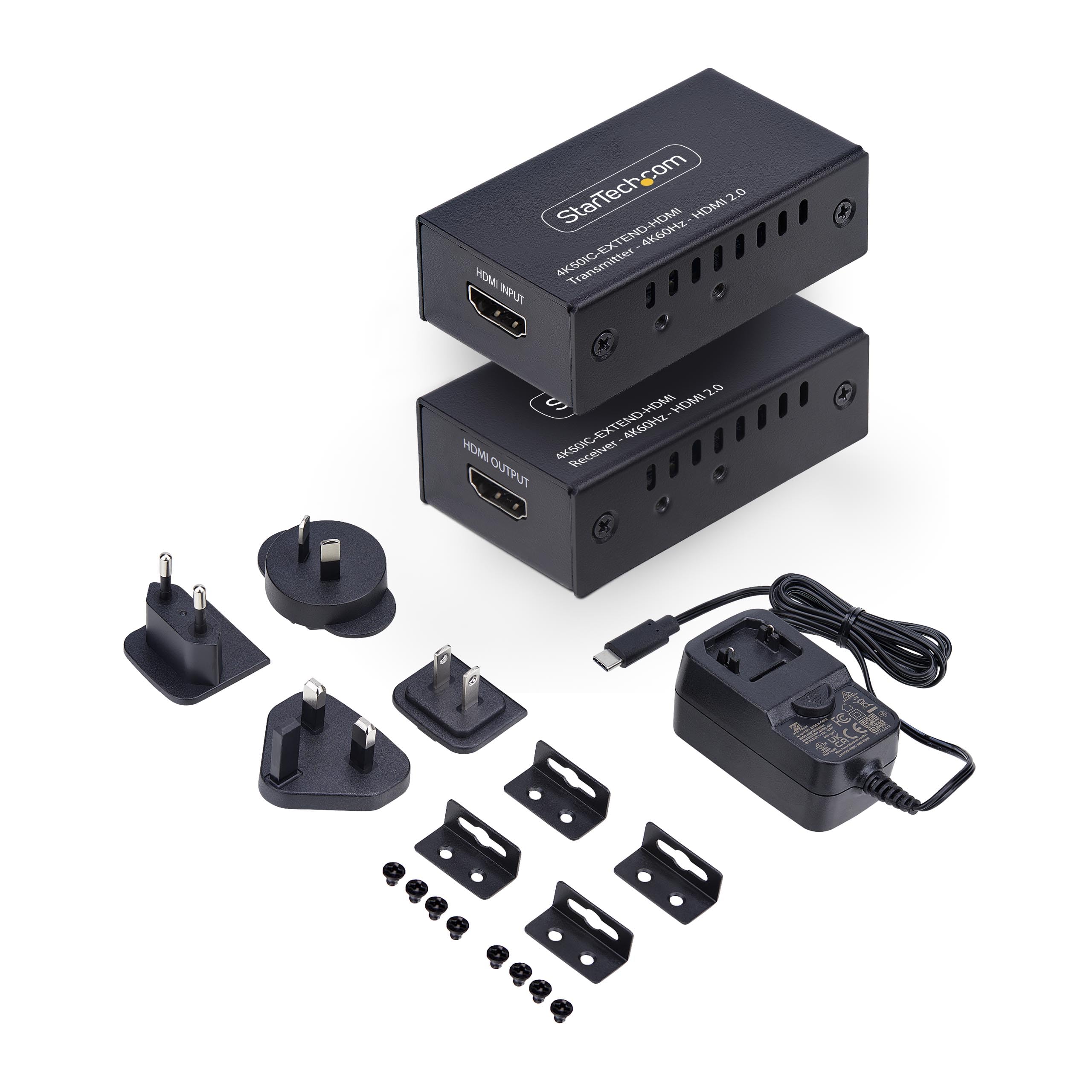 StarTech Extensor HDMI por CAT5e/CAT6 4K 60Hz HDR Audio 7.1 PoC 60m | Compatible con HDCP 2.2, Audio Dolby Digital y DTS, Soportes de montaje incluidos