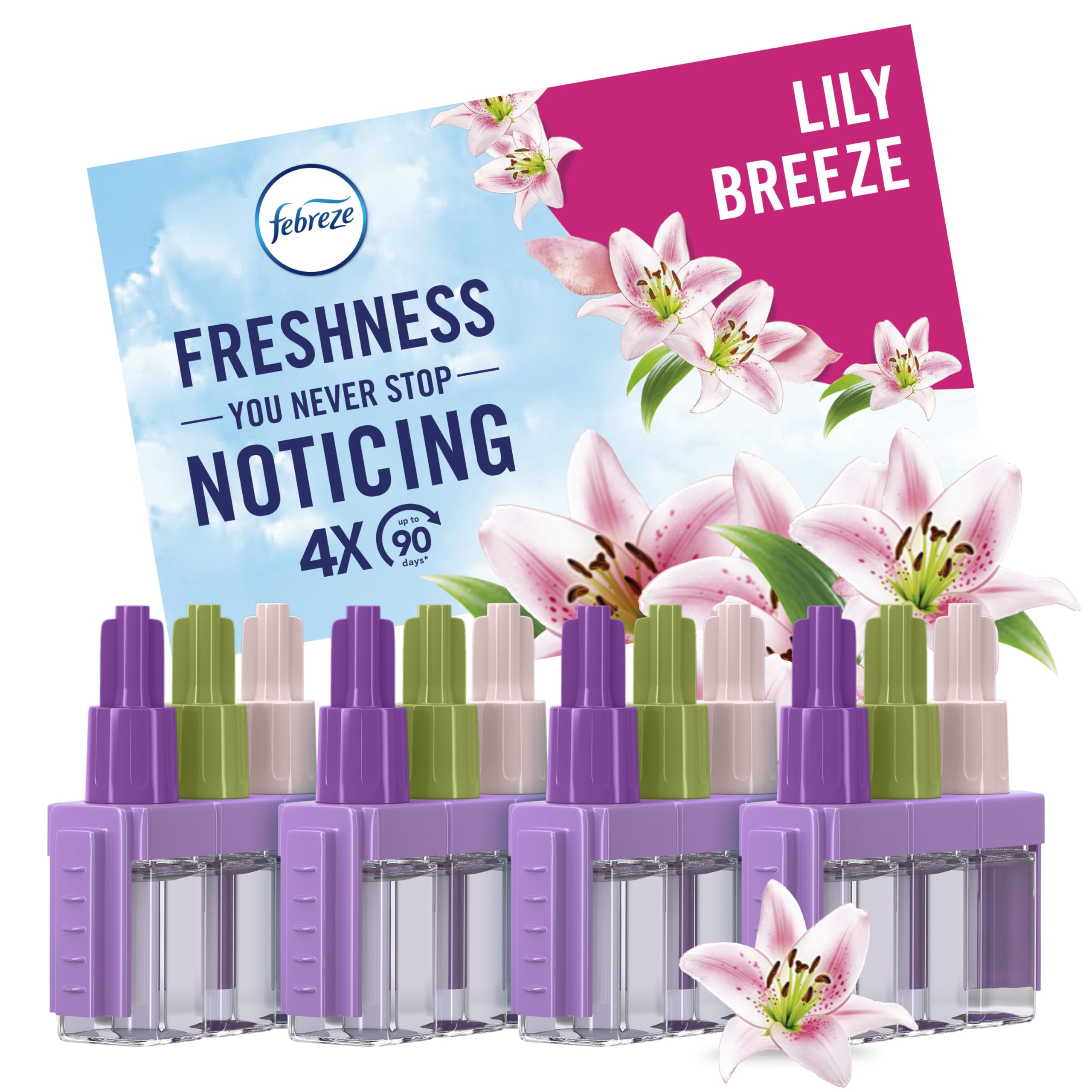 3Volution Air Freshener Plug-In Refills, 4 Refills (20ML x 4), Lily Breeze, 3 Alternating Scents to Fight Odours