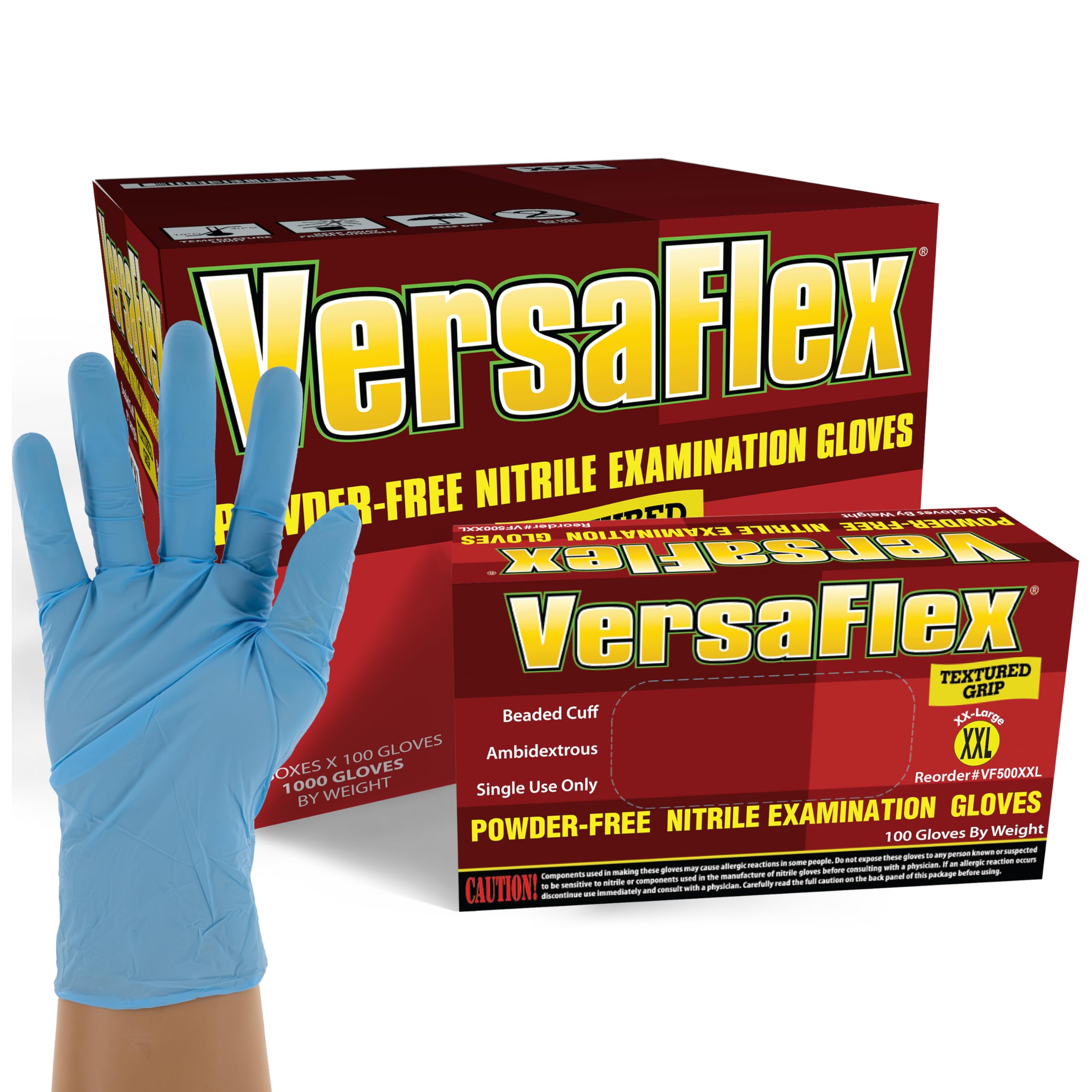 VersaFlex Nitrile Exam Gloves, Disposable, Powder Free, Latex Free, Textured, Case of 1000