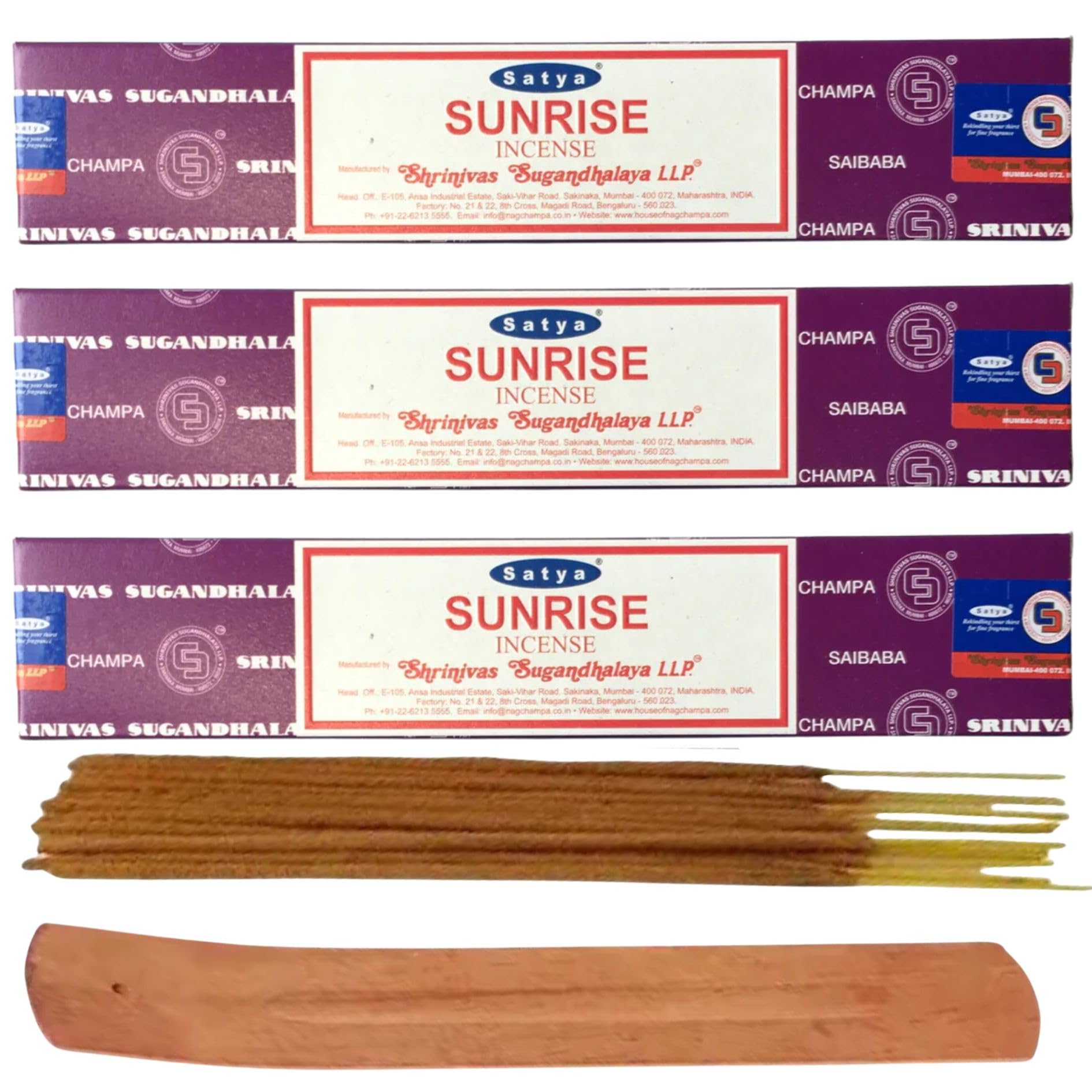 Fenny's Creations Satya Sunrise Incense Sticks Pack Of 3 X 15G With Free Holder Agarbatti For Home, Outdoor, Aromatherapy, Spa, Yoga, Meditation, Healing