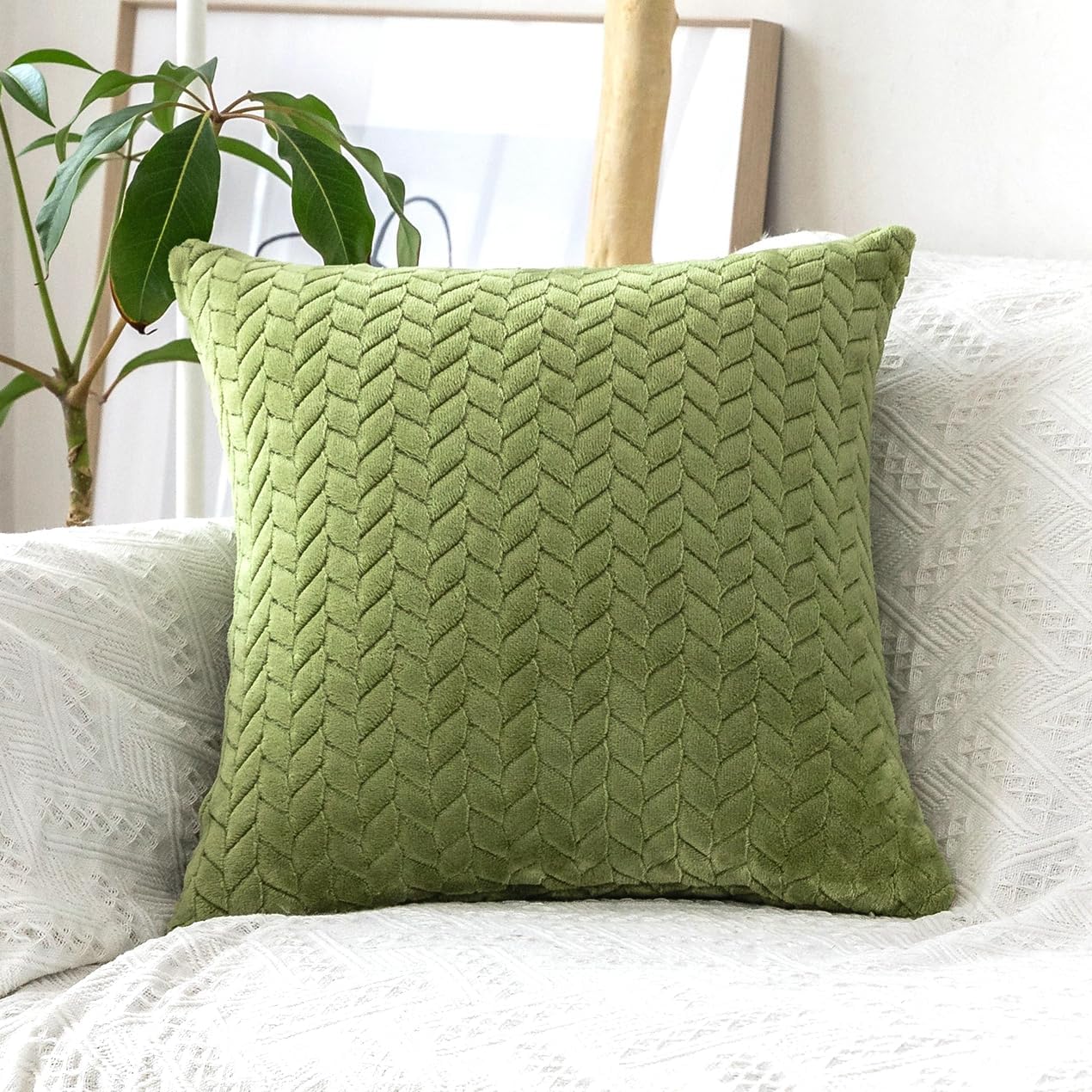 UGASA Cable Knit Throw Pillow Cover 1 Pack, Large Euro