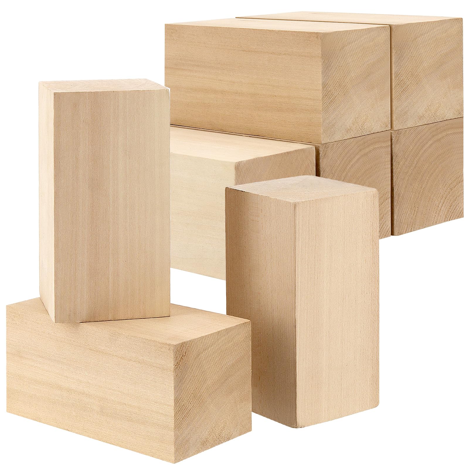 MUKCHAP 8 bloques grandes de madera de tilo de 6 x 3 x 3 pulgadas, bloques de tallado de madera, bloques de madera sin terminar para manualidades, proyectos de bricolaje