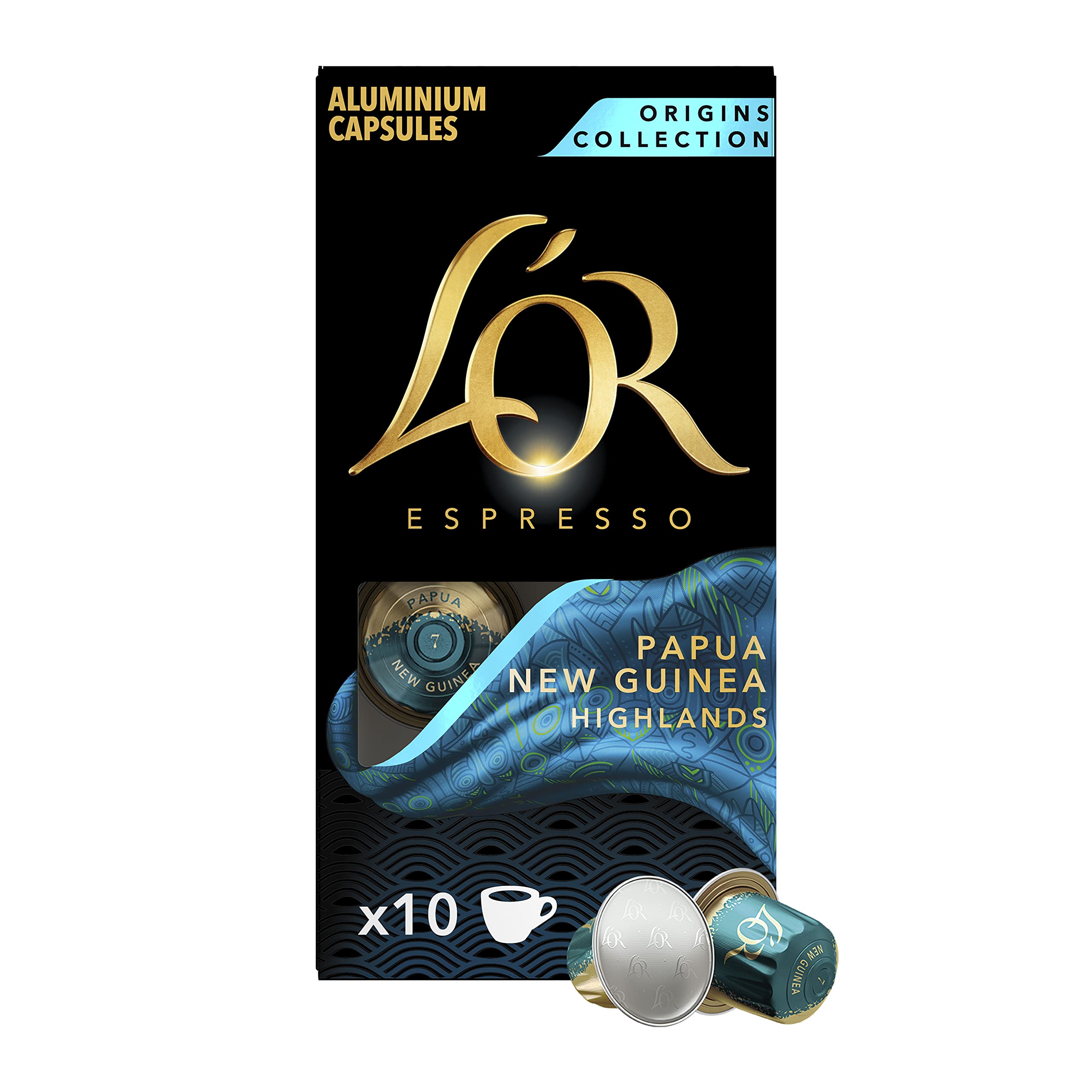 L'OR - Espresso Coffee Capsules - Papua New Guinea - Core Origins - Intensity 7 - Fruity Deep Roast - A pack of 10 aluminum coffee capsules