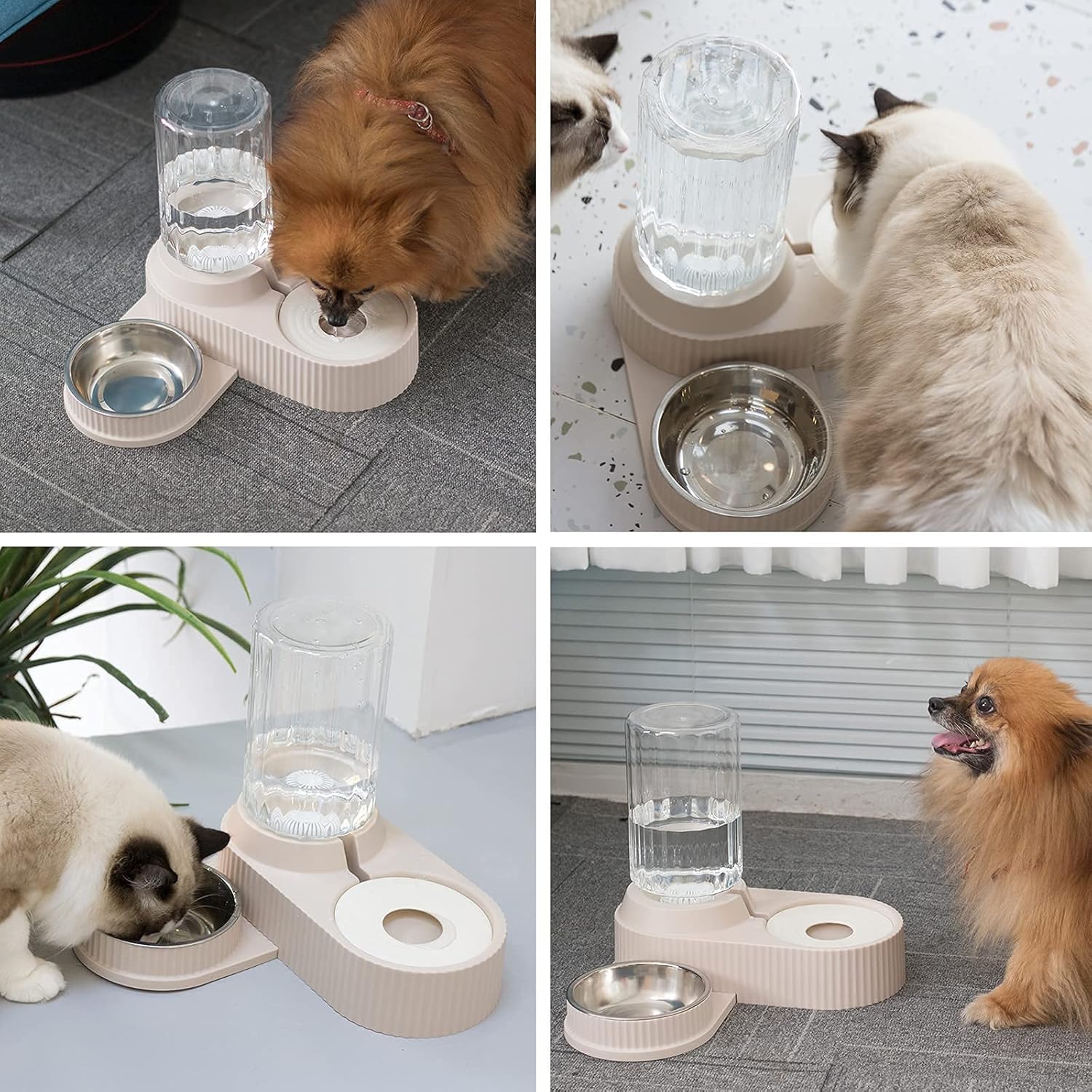 KRESHU Automatic Drinking Feeder Pet Bowl Stand | Double Pet Bowl Dog Water Pet Drinking Feeder Food and Water Bowls Stand Pet Beige Bowls 500g Solid Pattern Modern Style for Cats (1-Piece) 2
