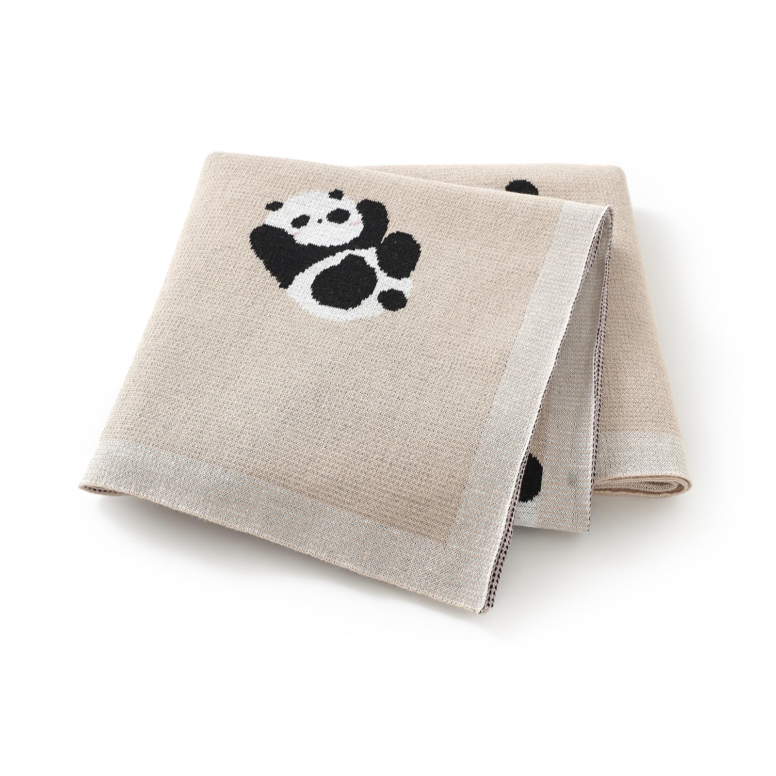 Avibae Cotton Baby Blanket for Newborns Soft Knitted Receiving Blanket for Pram and Cot with Cute Panda Pattern 100x80cm