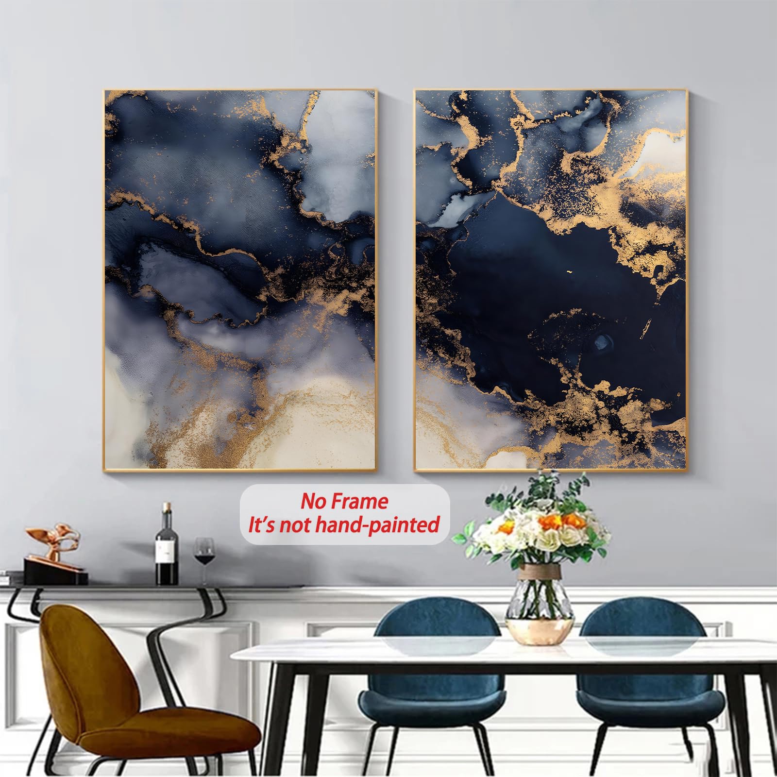 Amazon.co.jp: ブルーゴールド 抽象画 キャンバス ウォールアート