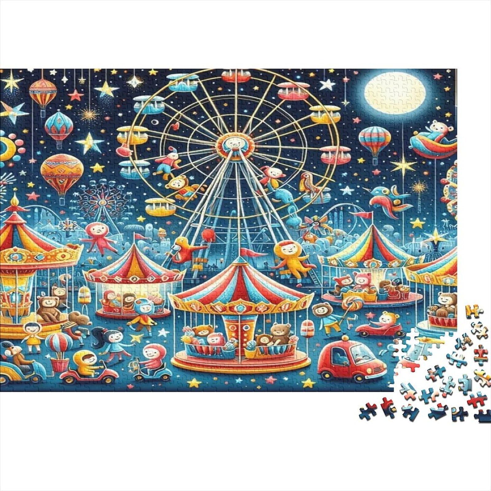 Carnival Night 1000 Piece Jigsaw Puzzle for Adults Ferris Wheel Merry Go Round Paper Game Family Entertainment 38x26cm