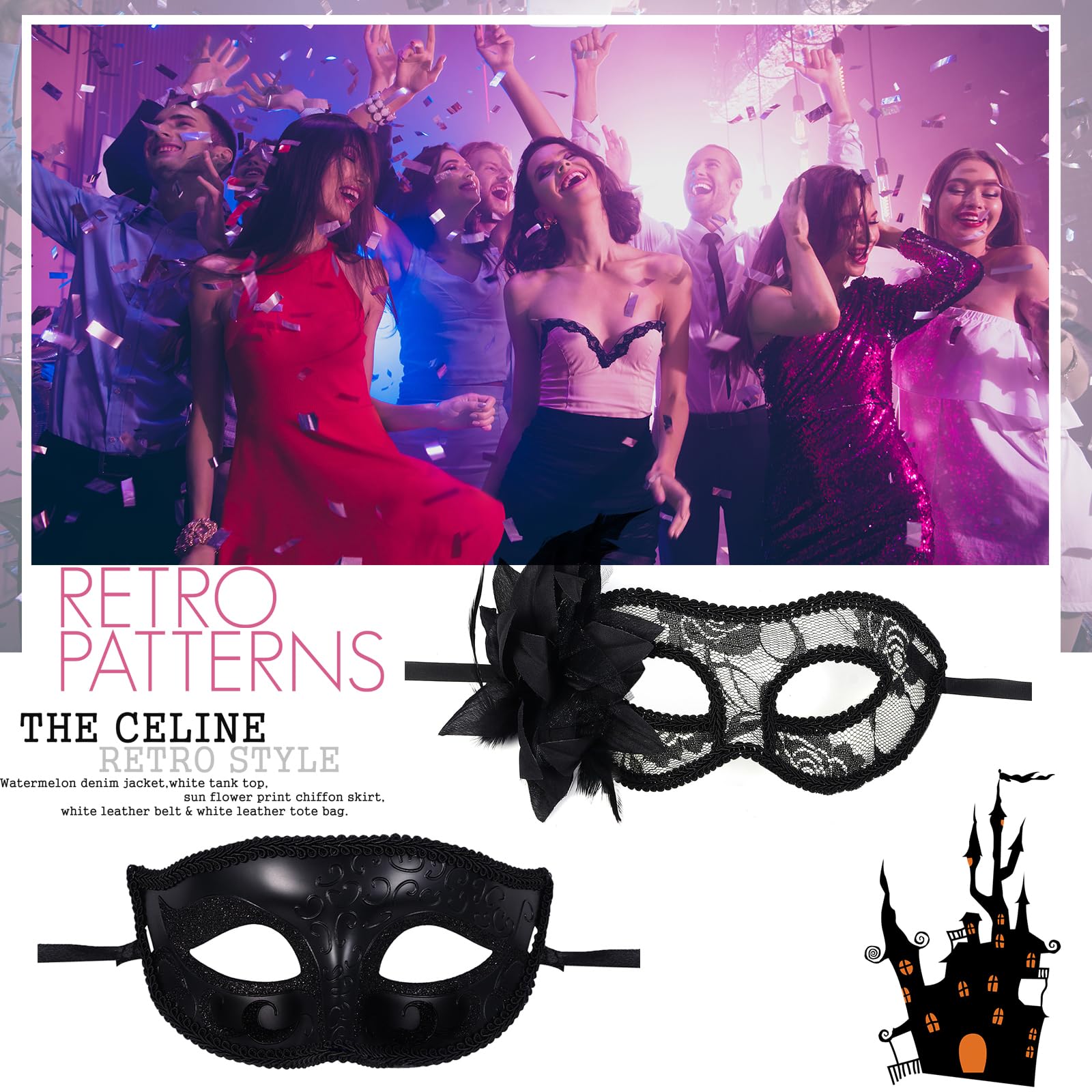 Oidea Masquerade Mask for Couple: Black Lace Venetian Mask Mardi Gras Mask Halloween Party Costume Ball Masquerade Masks Set for Women Men - Image 4