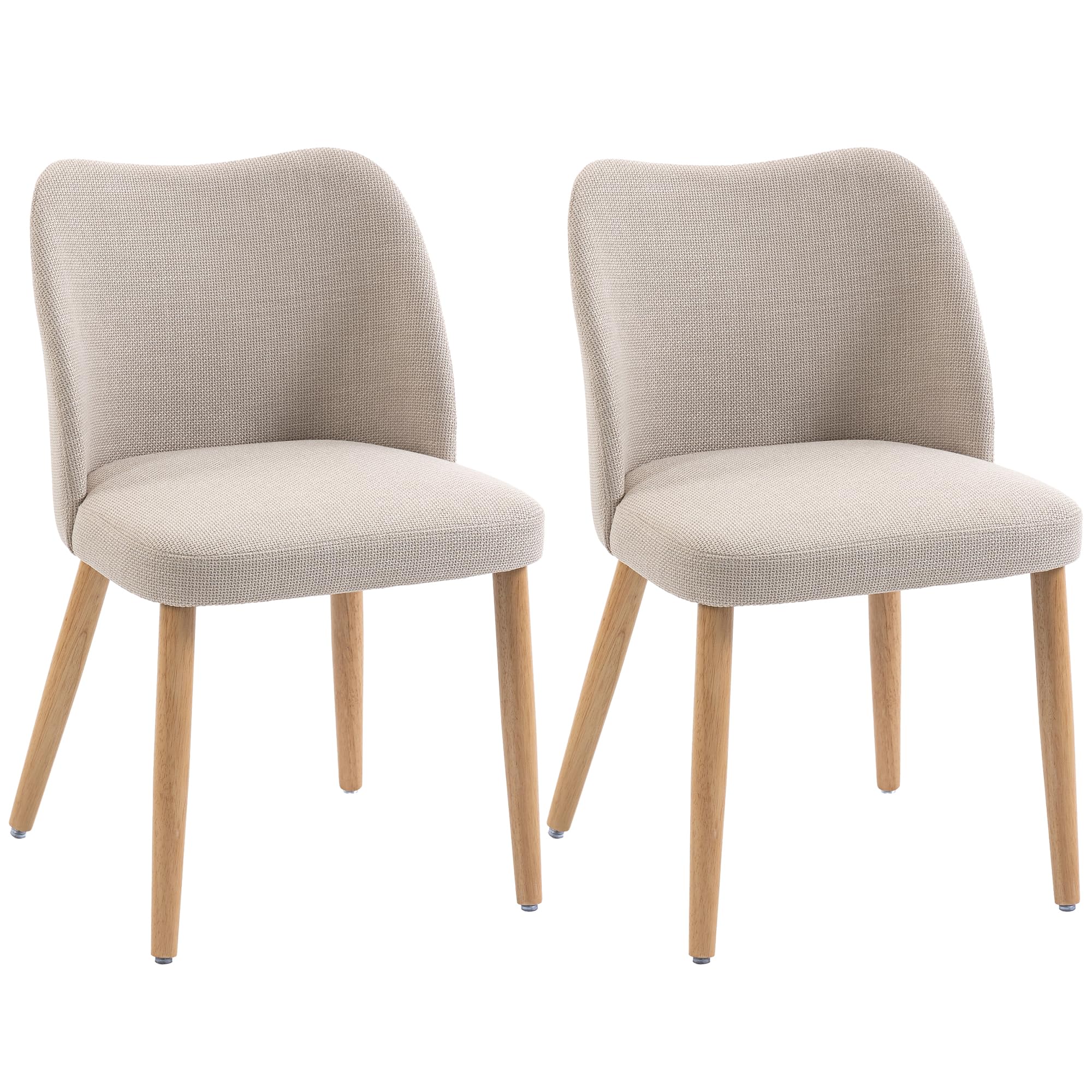 HOMCOM Set di 2 Sedie Sala da Pranzo in Tessuto Effetto Lino, Sedie Cucina Scandinave con Gambe in Legno di Caucciù, Schienale Curvo, Sedia Imbottita per Cucina, Camera da Letto, Soggiorno, Crema