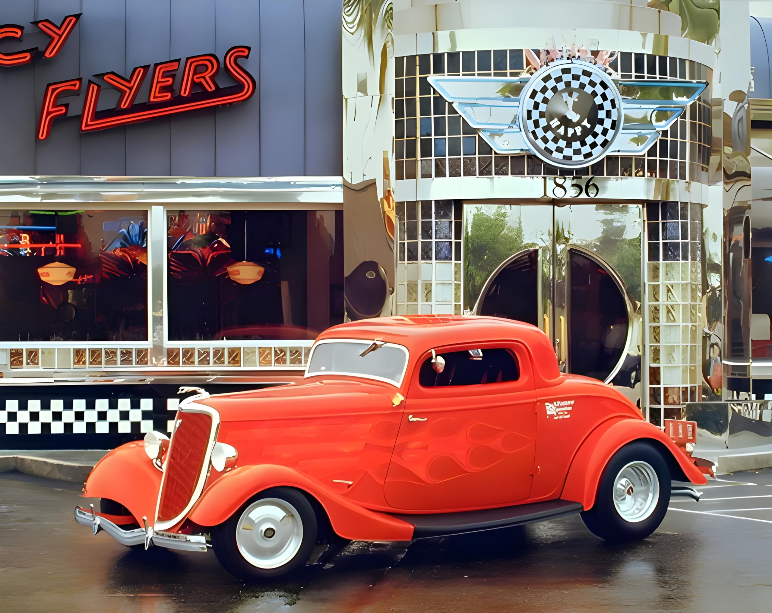 Amazon.com: Street Hot Rod At Old Cafe Food Diner Car Print Poster
