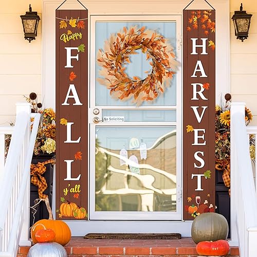 Miniatura 6 de Corona de otoño para puerta delantera, corona de otoño de 20 pulgadas, corona de puerta delantera de otoño con ganchos para decoración de porche