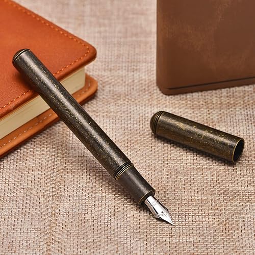 Miniatura 6 de Lanxivi Pluma estilográfica vintage de latón extra fina, pluma de bolsillo de viaje, estilo antiguo con forma de bala con caja de bolígrafo de metal