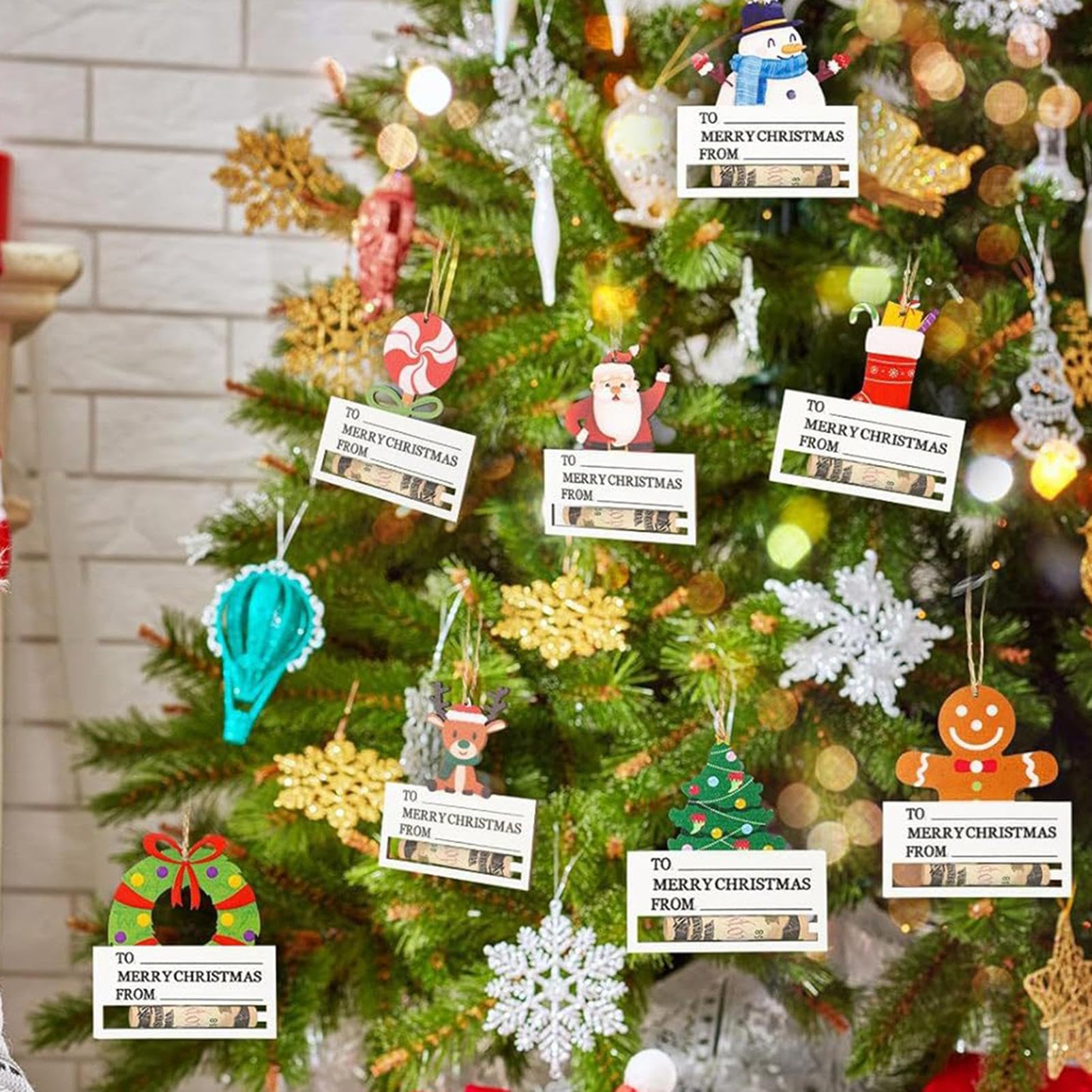 Porta dinero de Navidad para dinero en efectivo, 8 tarjetas de Navidad de madera, adornos de dinero para árbol de Navidad, tarjeta de dinero para dinero en efectivo