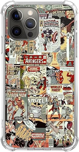 Funda de superhéroe de cómic de dibujos animados compatible con iPhone 12/12 Pro, funda de collage de arte de cultura pop para iPhone 12/12 Pro,