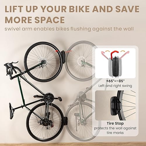 Miniatura 2 de Pure Urban Soporte de pared para bicicleta de garaje, soporte de bicicleta colgante que ahorra espacio para un almacenamiento eficiente en la pared,