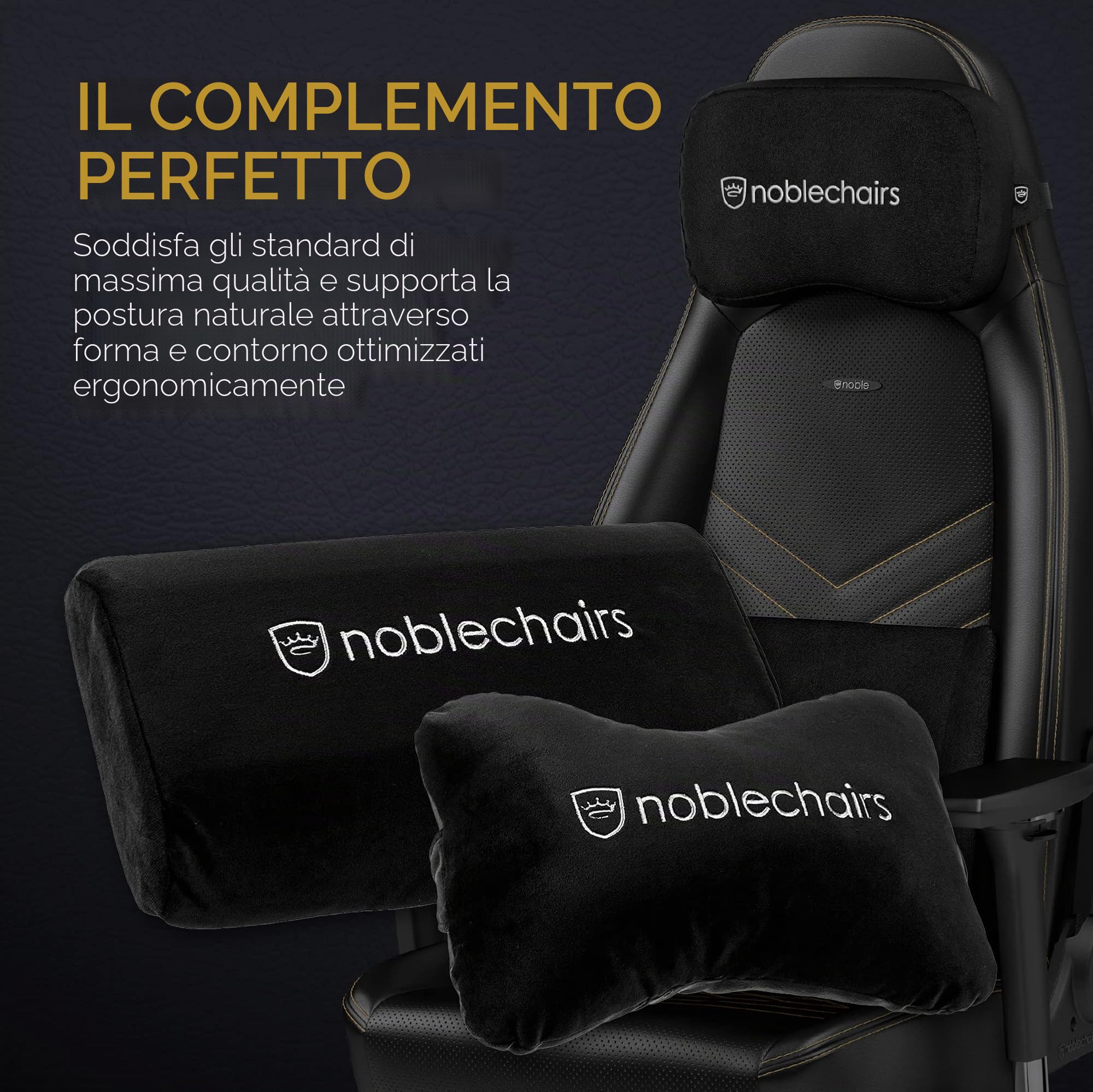 noblechairs Cuscino per Supporto Lombare, Set di Cuscini per Sedia da Gioco, Nero/Bianco